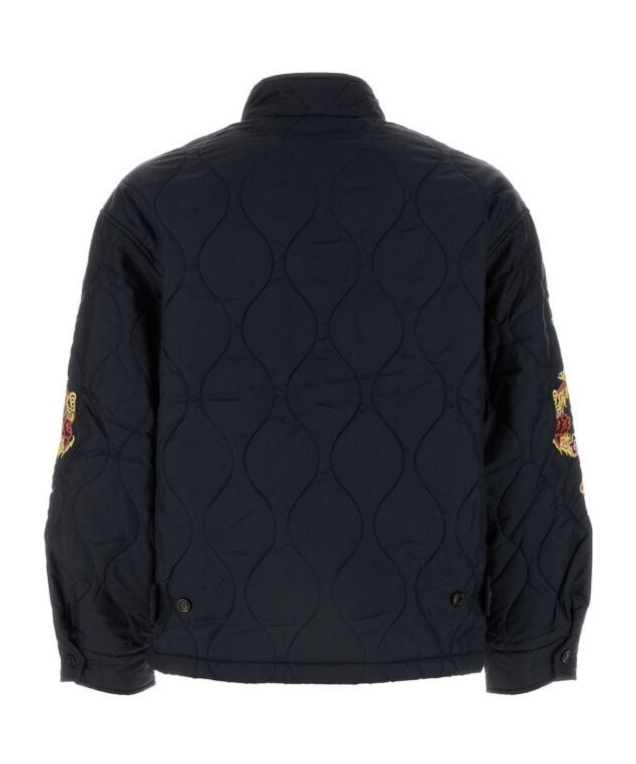 Baracuta Quilted Stand Collar Jacket With Embroidered Accents In Navy Blue