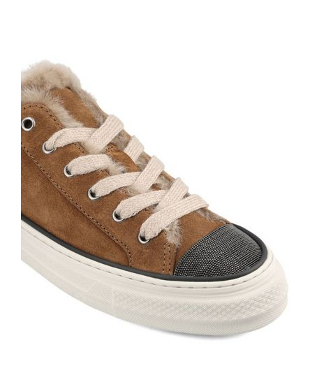 Brunello Cucinelli Embellished Low-top Sneakers In Brown