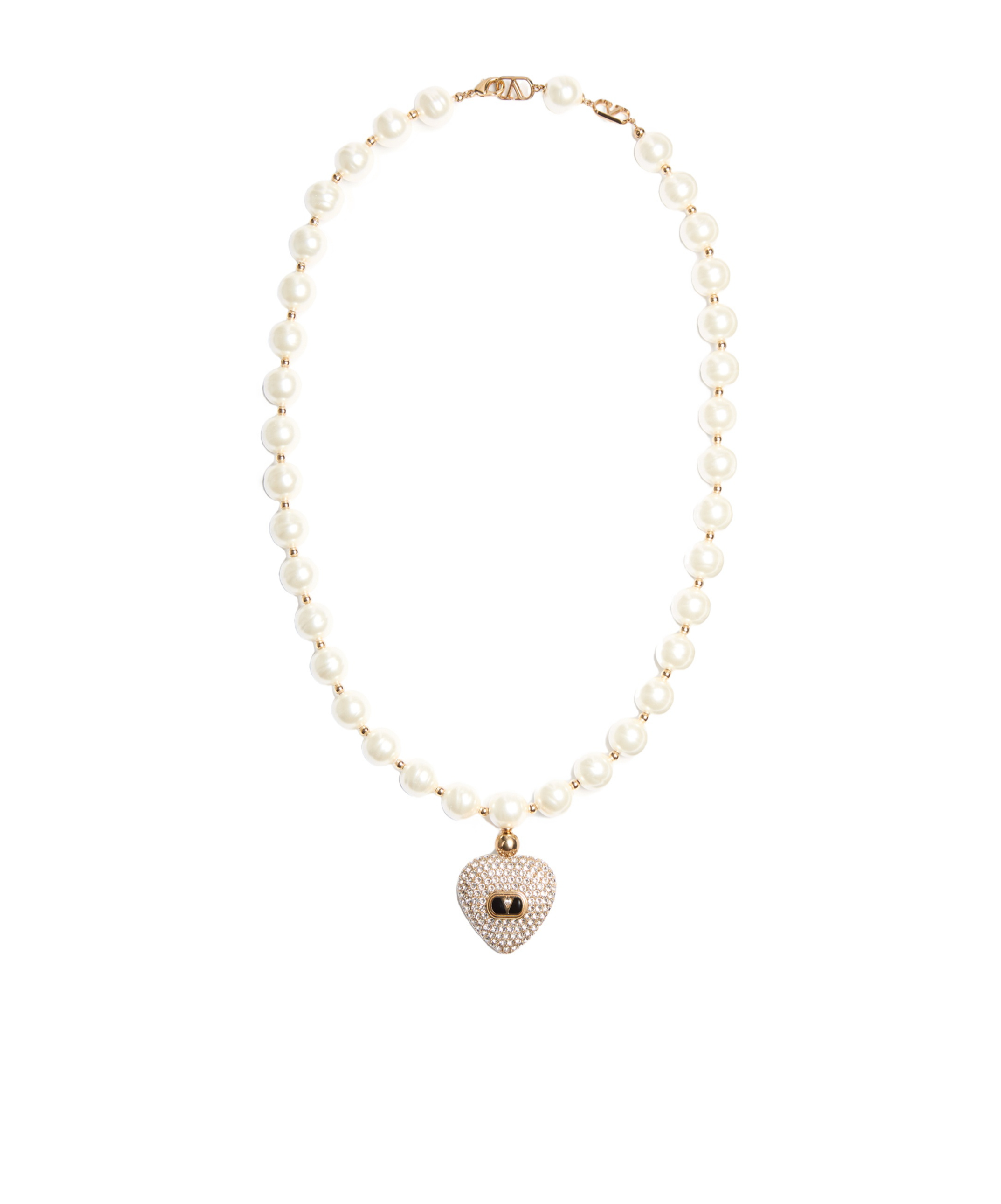 VALENTINO GARAVANI COEUR ROYAL NECKLACE IN METAL, ENAMEL, PEARLS AND SWAROVSKI CRYSTALS