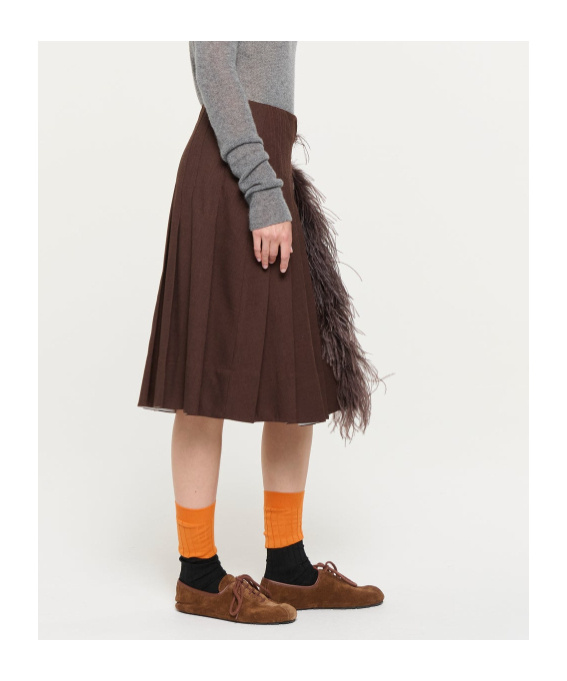 Plan C Brown Melange Pleated Midi Skirt With Feather Insert In Brown