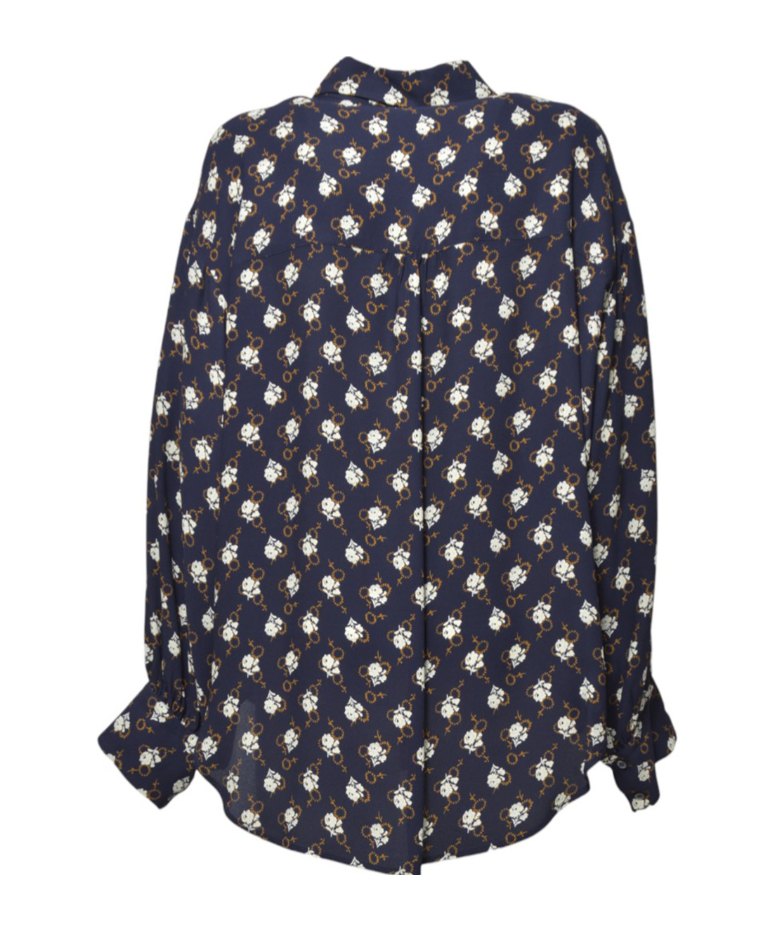 Aspesi Floral-print Viscose Crepe Blouse With Pleated Back In Black