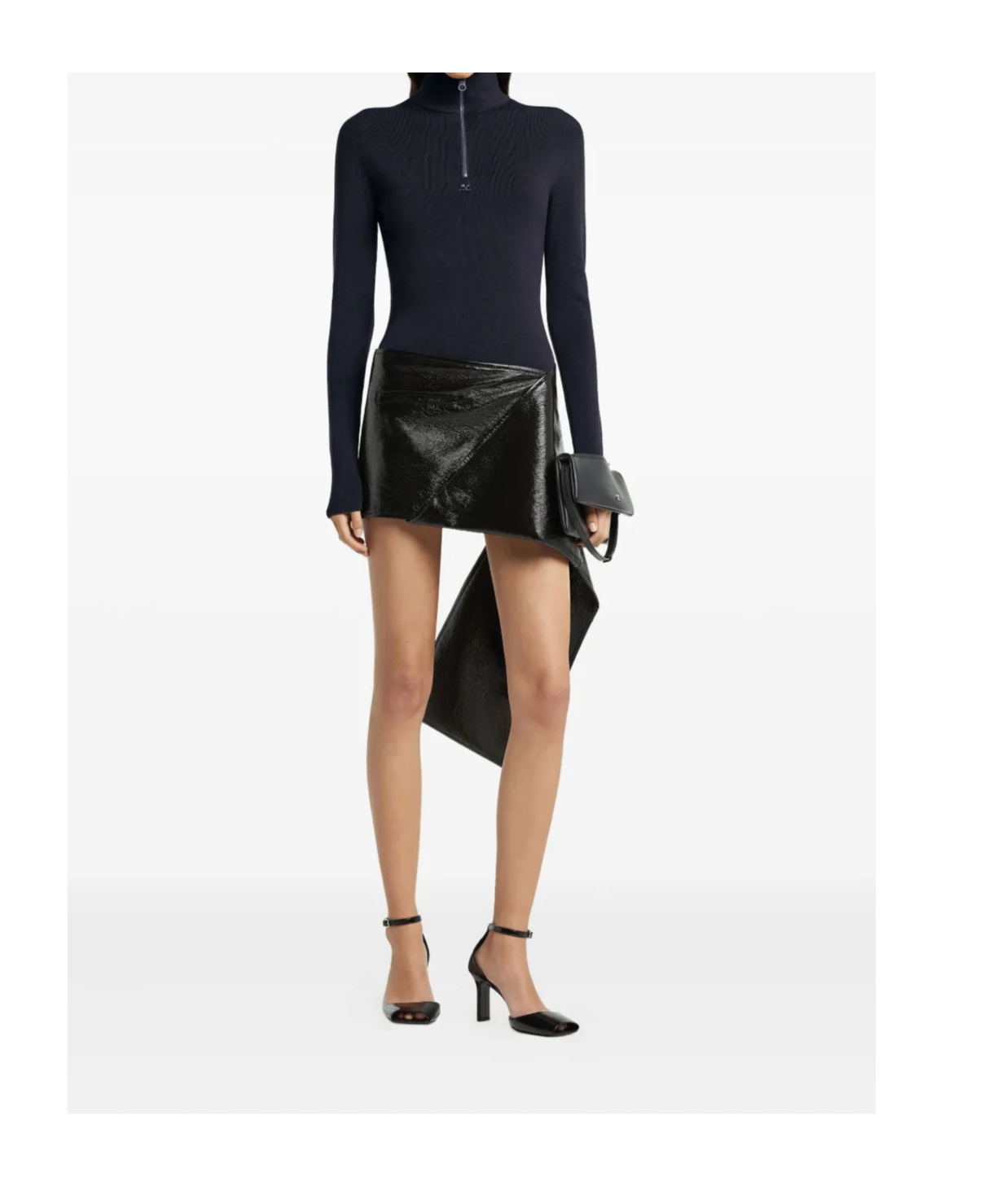 Courrèges Merino Wool Zip Mock Neck Sweater In Blue