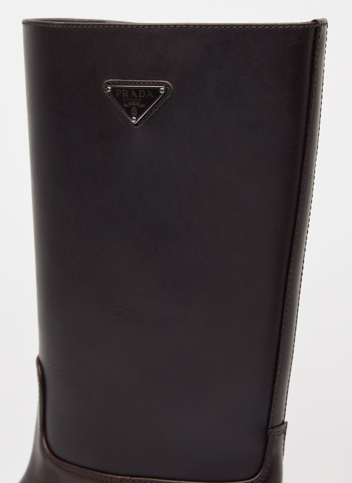 Prada Women Logo Plaque Leather Boots In Black
