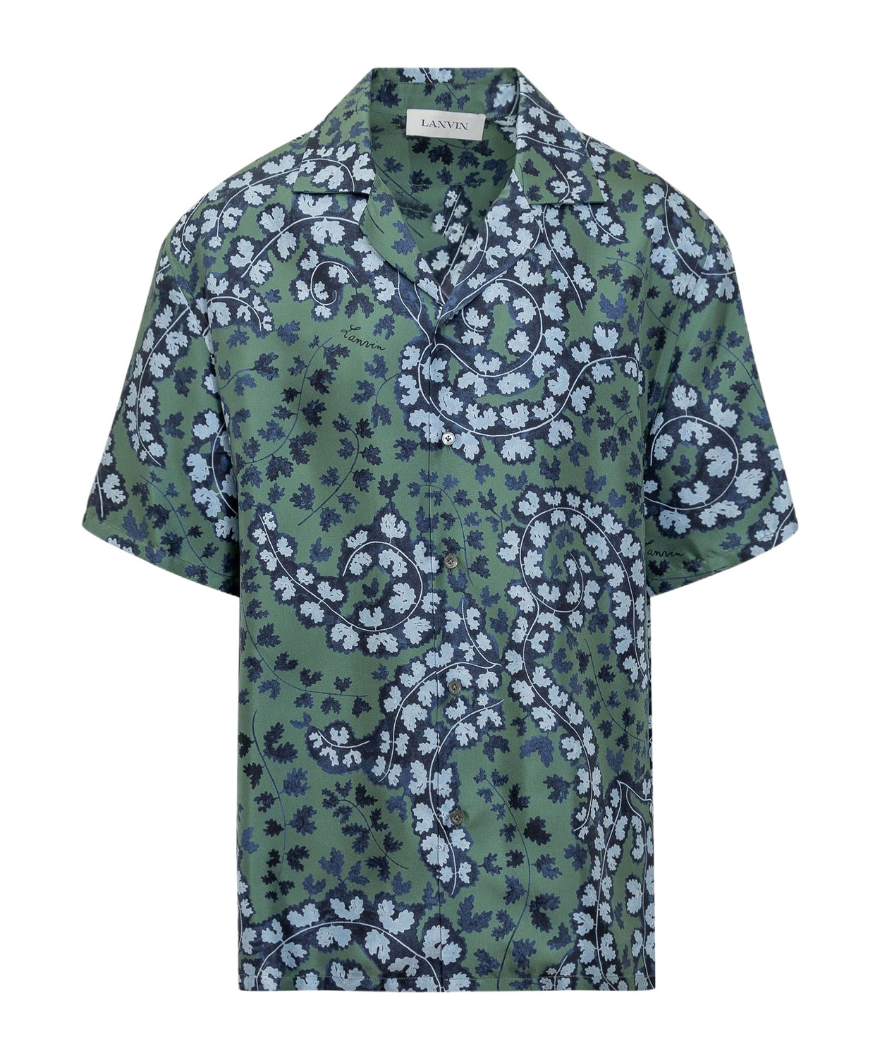 Lanvin Silk Shirt With Flower Print In Blue