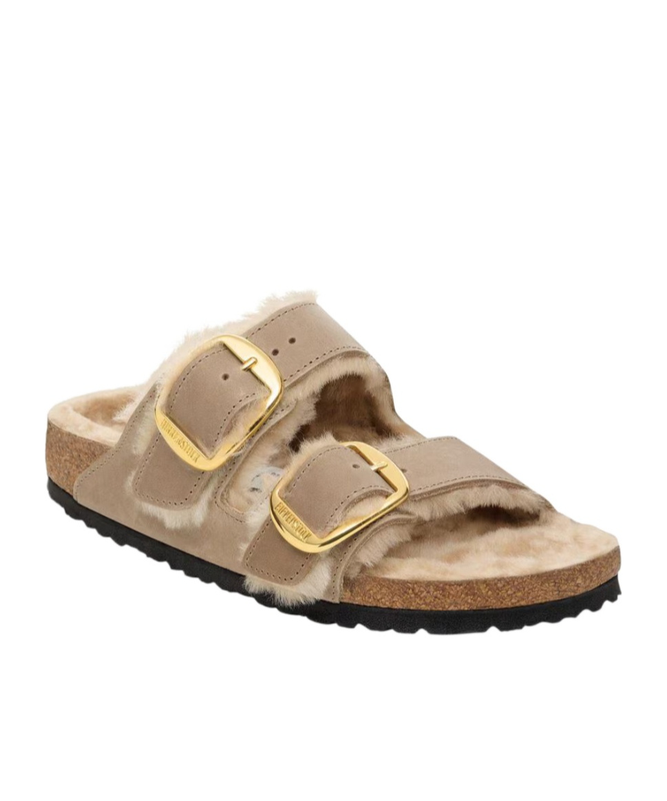 Birkenstock Arizona Big Buckle Shearling Sandals In Brown