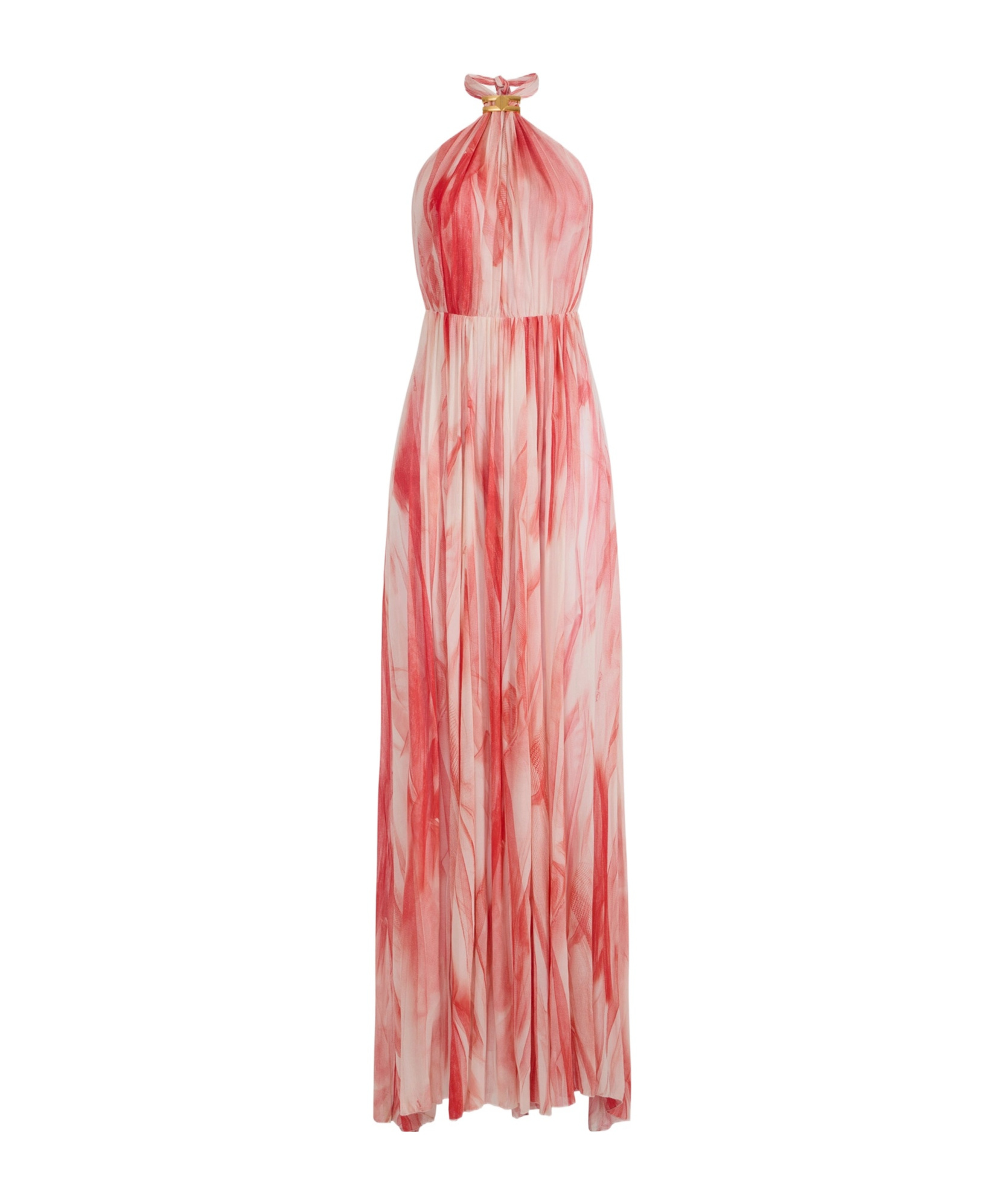 Elisabetta Franchi Halter Neck Maxi Length Printed Tie Detail In Butter/red Passion