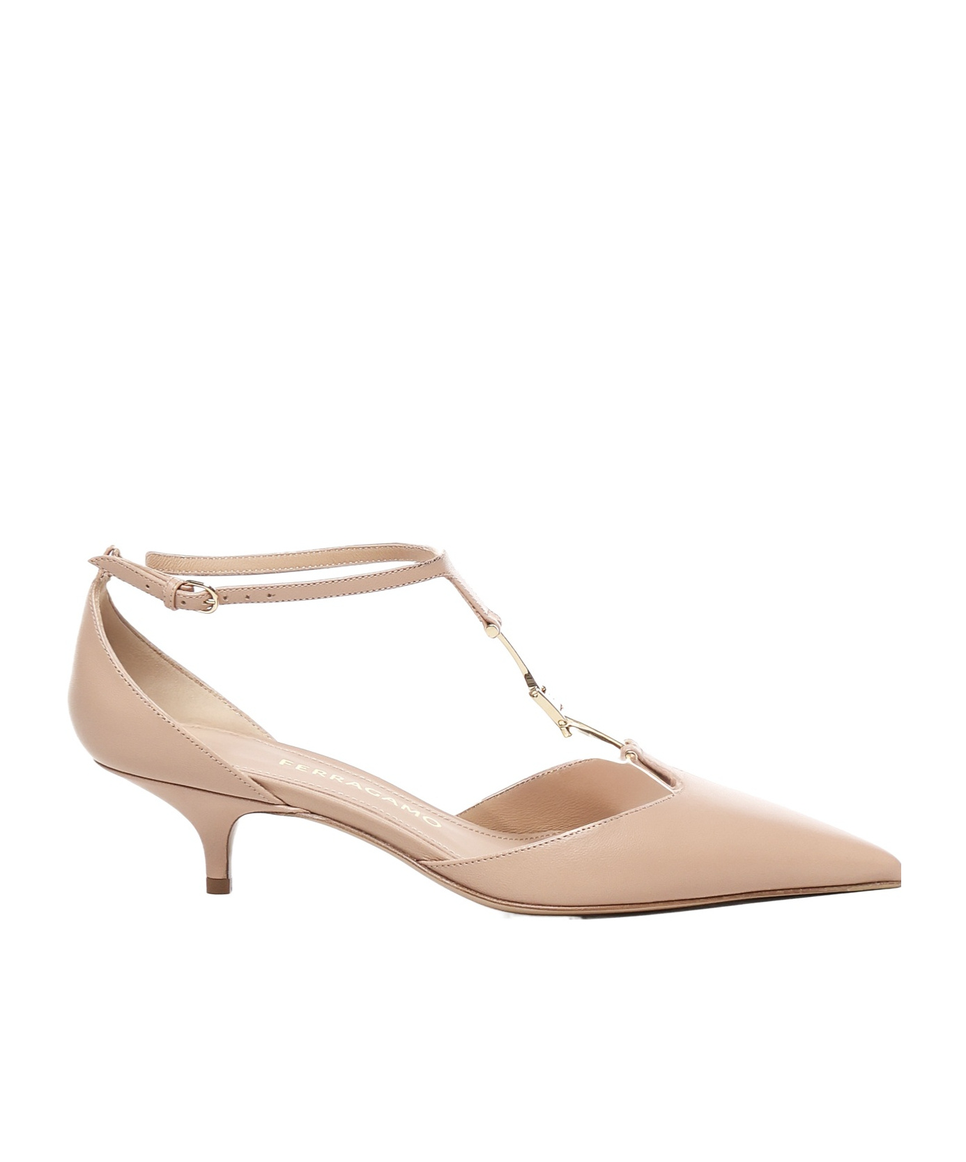 Ferragamo F Buckle T-strap Pumps In Brown