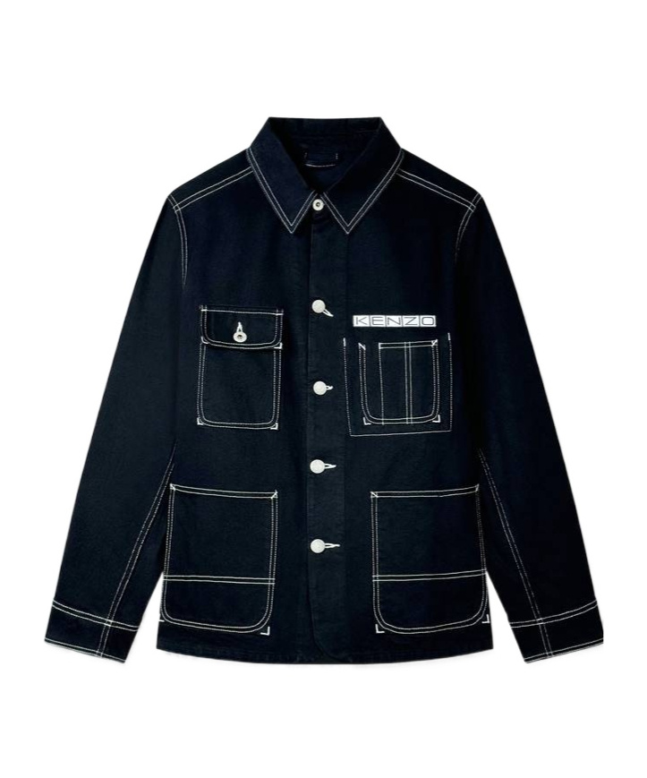 Kenzo Long-sleeved Denim Coat In Black