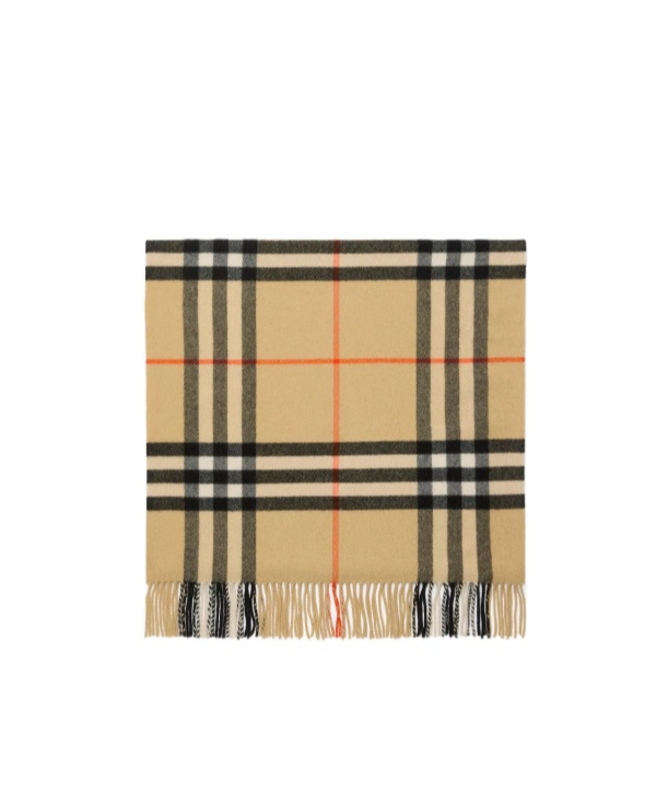 Burberry Wide Cross Stitch Ekd Check Cashmere Scarf In Brown