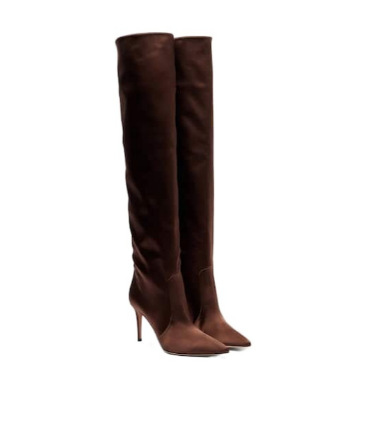 Gianvito Rossi Solid Color Satin Over-the-knee Boots In Brown