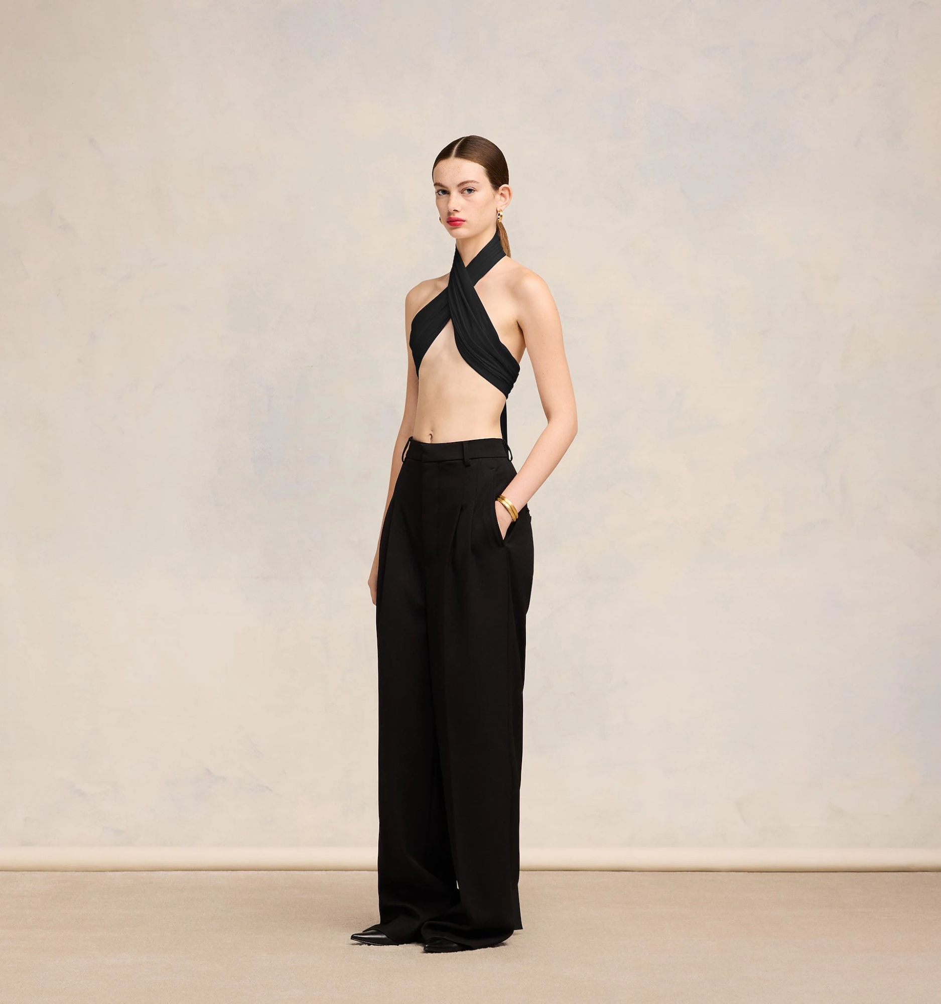 Ami Alexandre Mattiussi Sash Silk Cropped Top In Black
