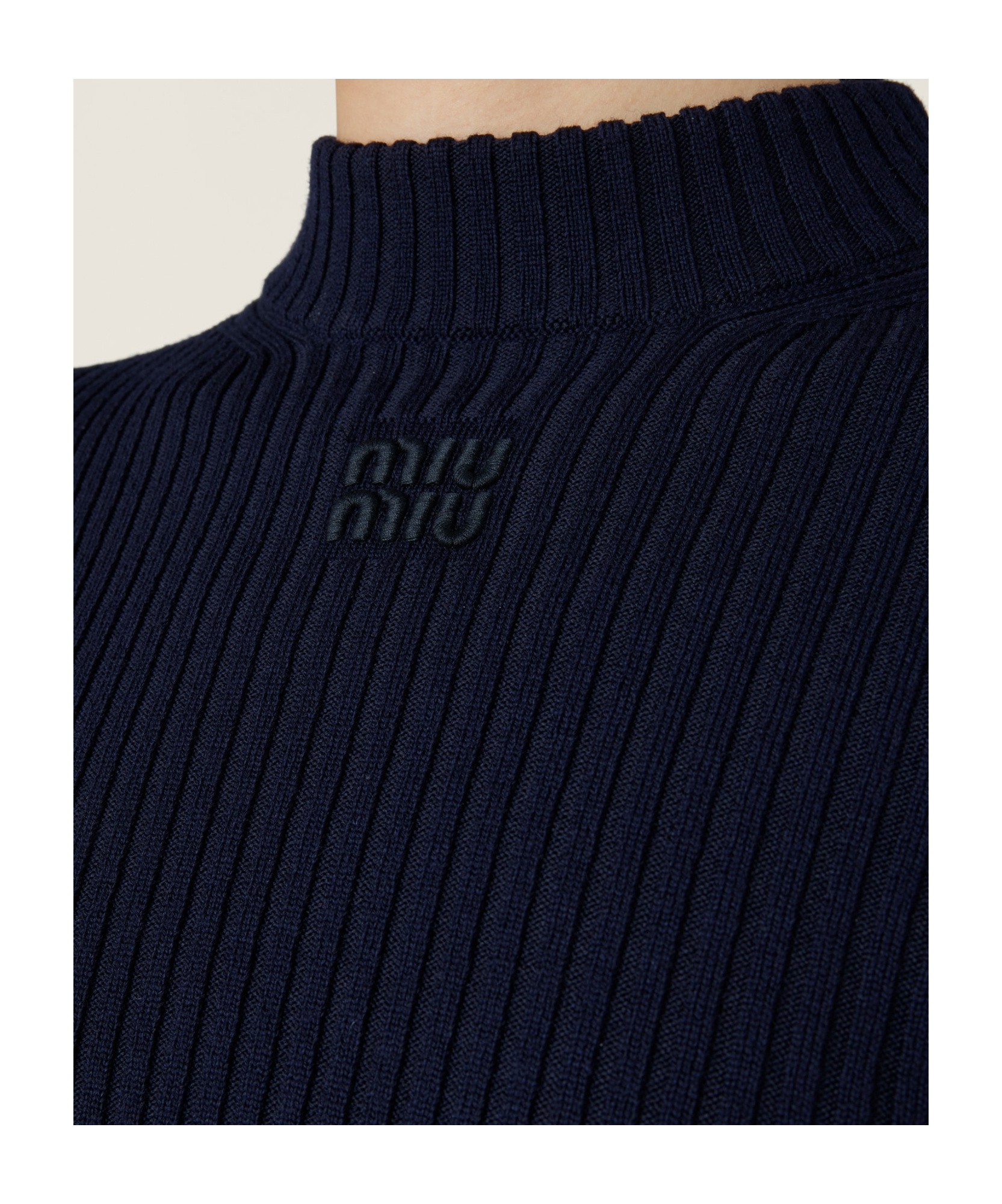 Miu Miu Wool Embroidered Logo Sweater In Blue