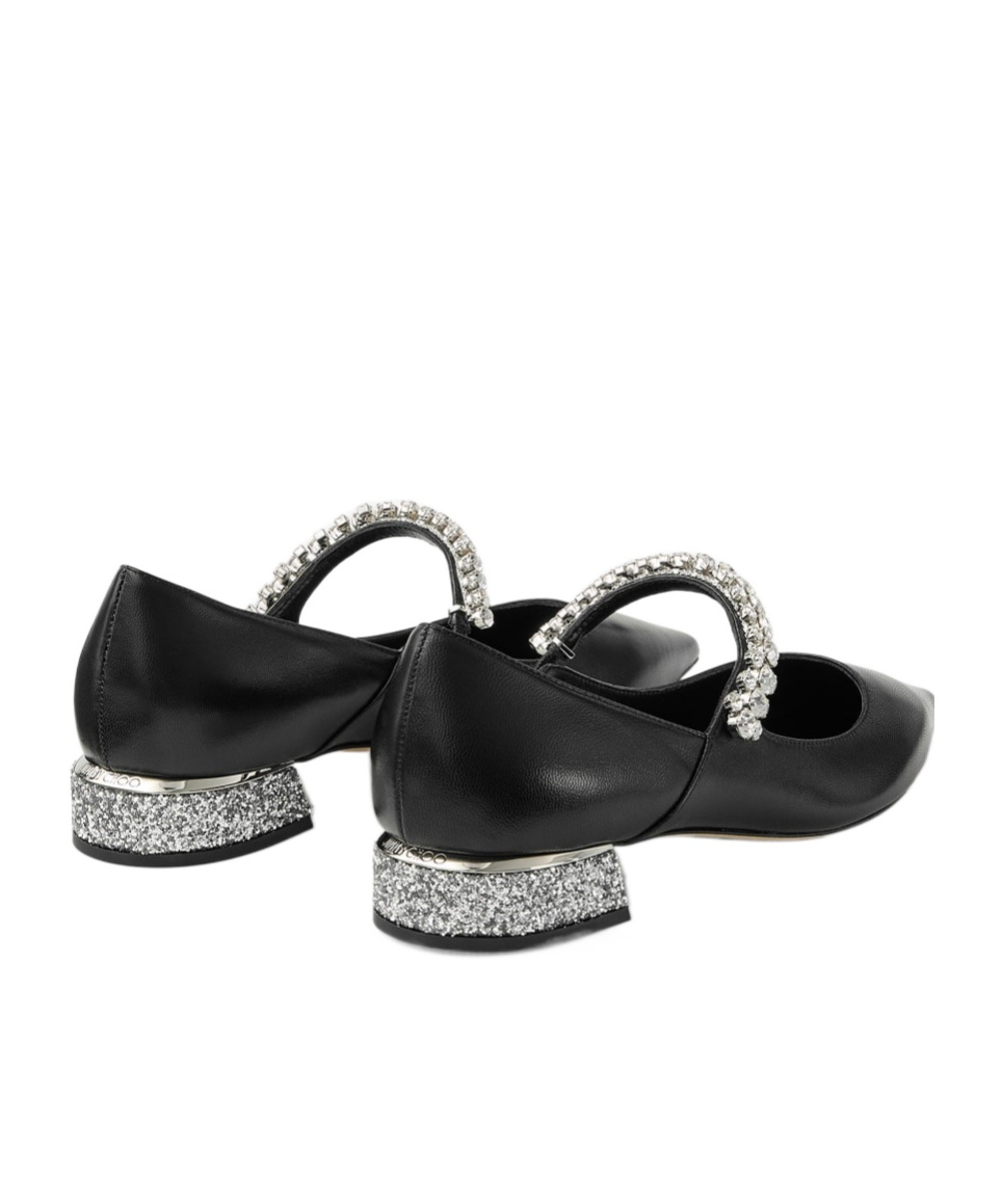 Jimmy Choo Nappa Leather Bing Ballerinas With Embellished Strap In Black