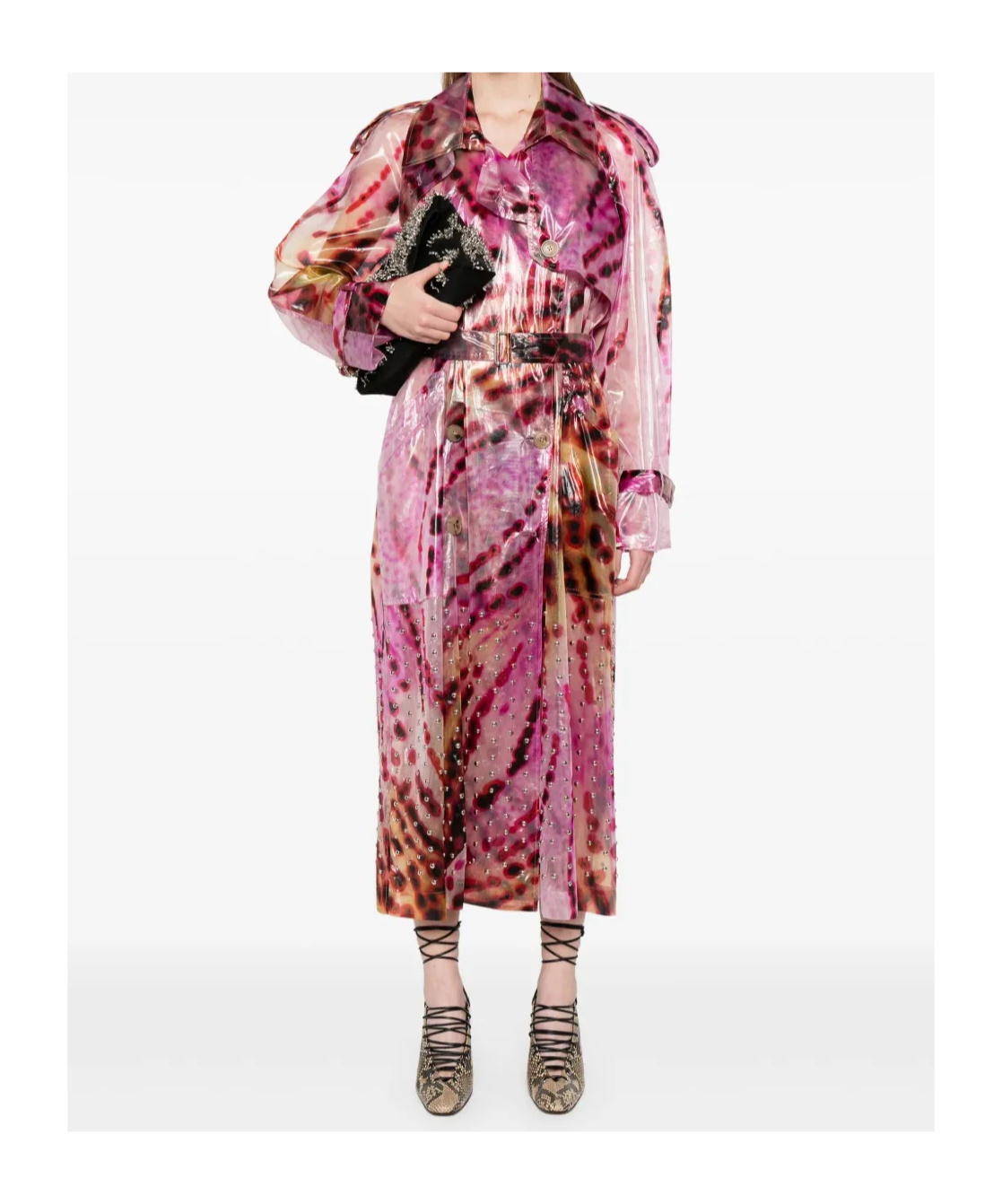 Dries Van Noten Womens Fuchsia Abstract-print Semi-sheer Shell Trench Coat Xs
