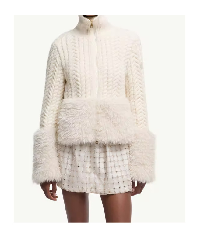 Moncler Cable-knit Wool-blend Cardigan In White