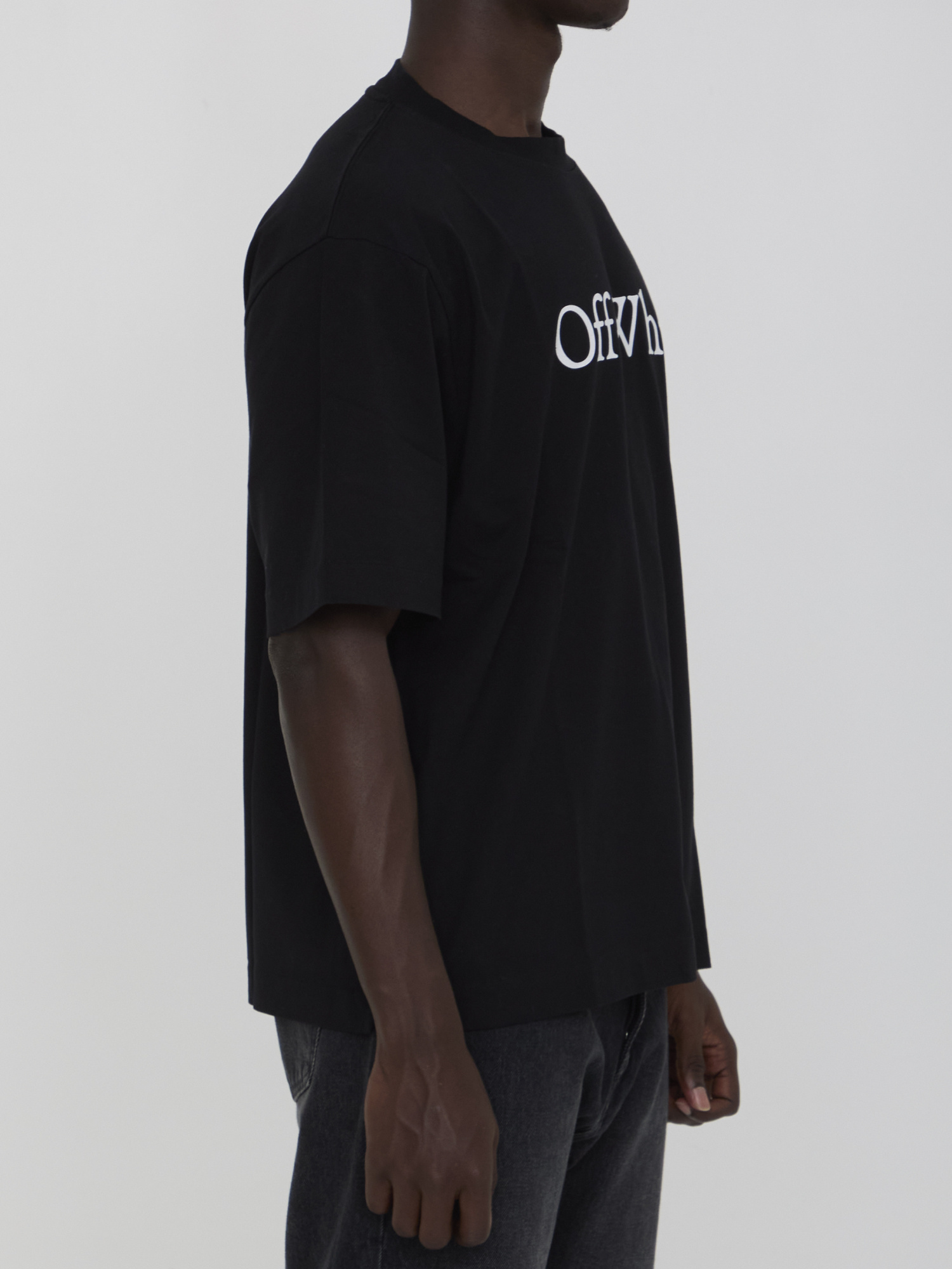 Off-white Black Oversized T-shirt With Contrasting Logo Lettering Print In Cotton Man