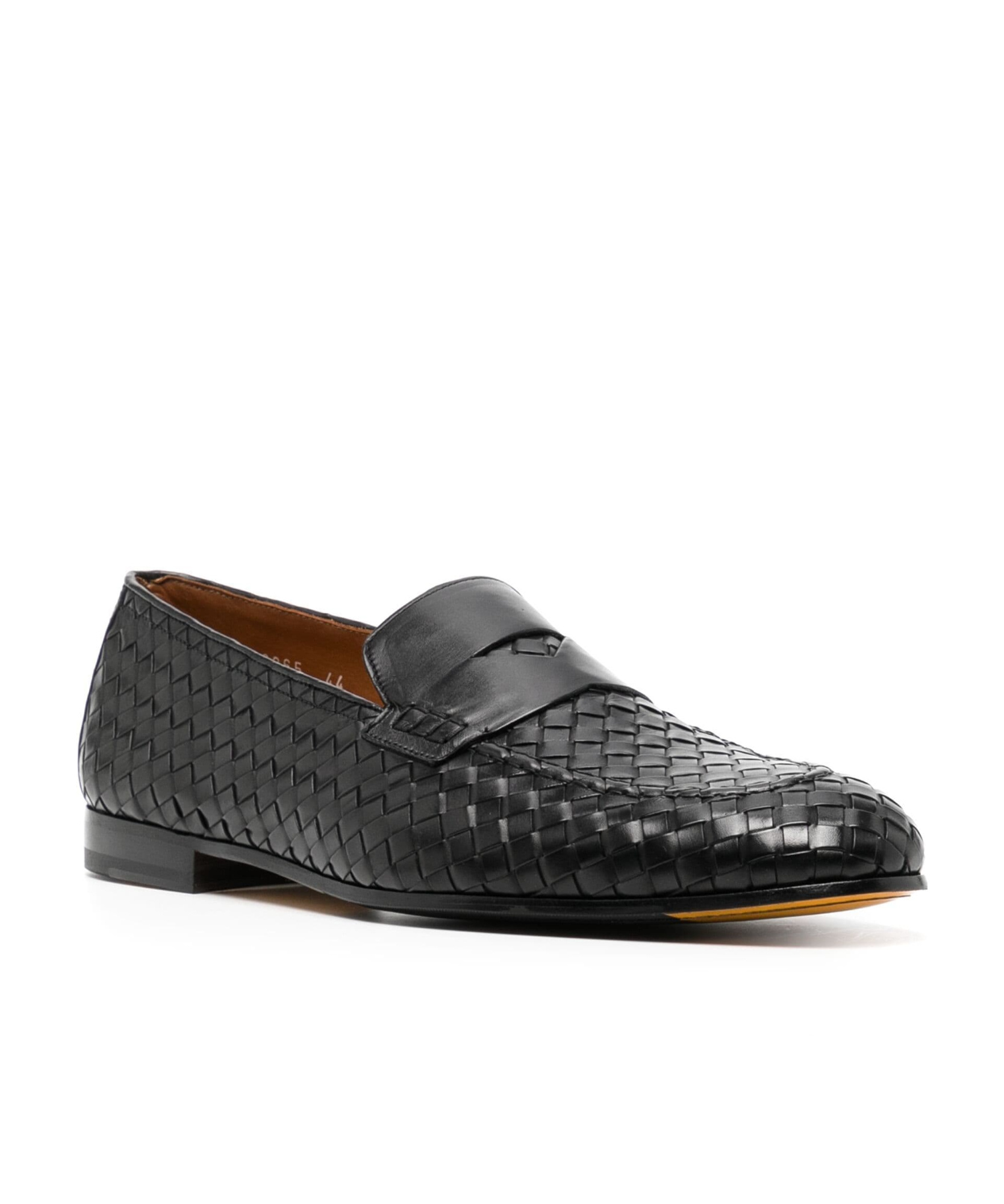 Doucal's Woven Leather Penny Loafers In Black