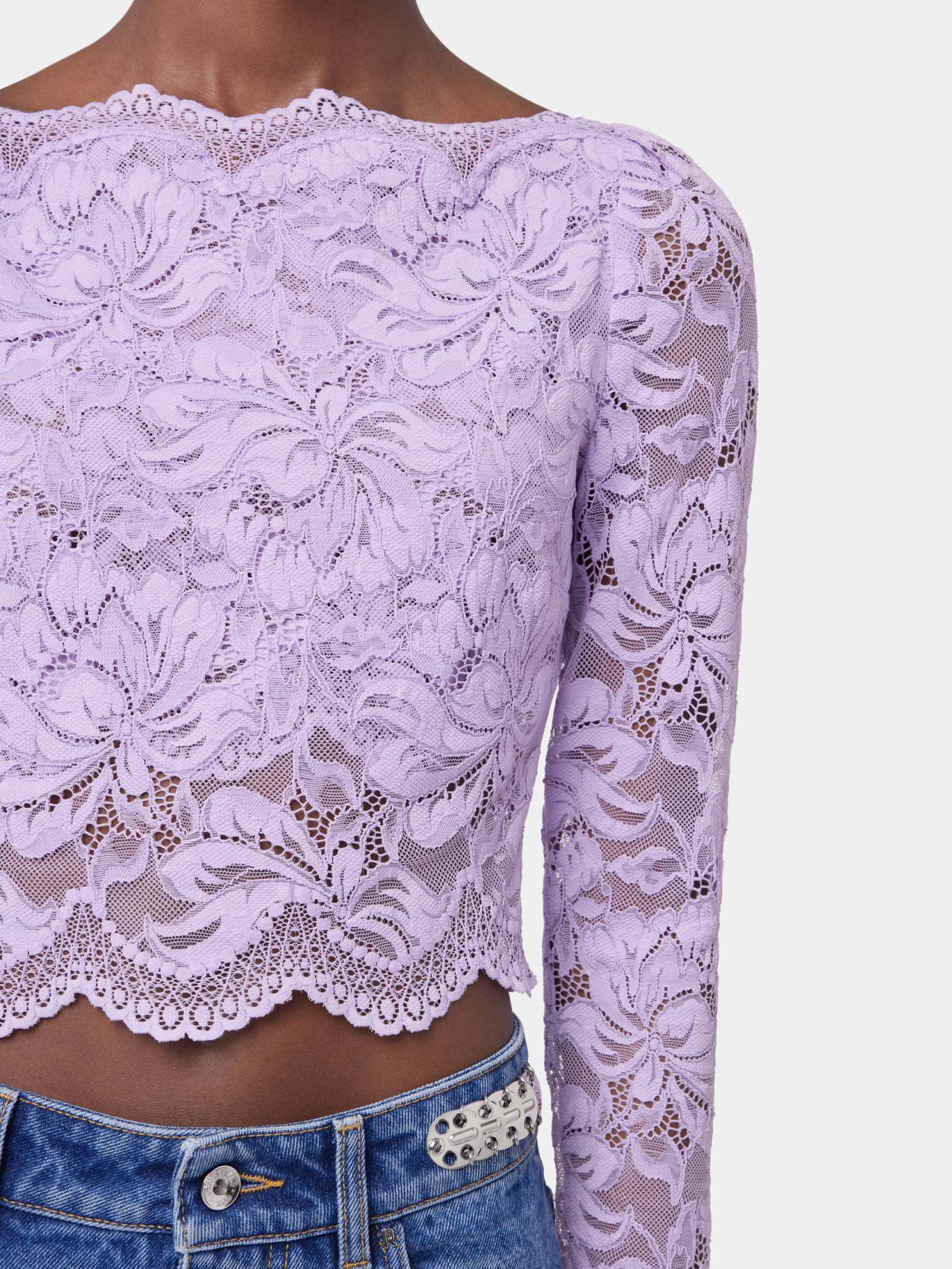 Rabanne Lavender Lace-effect Top With Boat Neckline In Purple