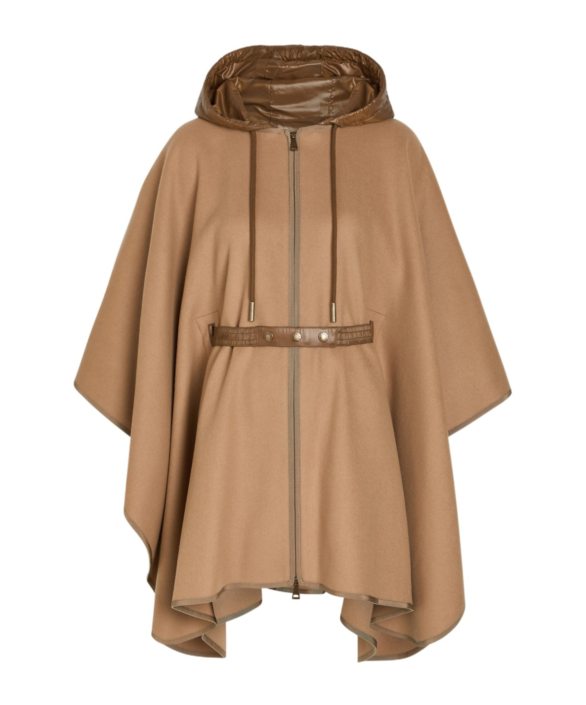 Moncler Hooded Belted Wool-blend Cape Coat In Brown