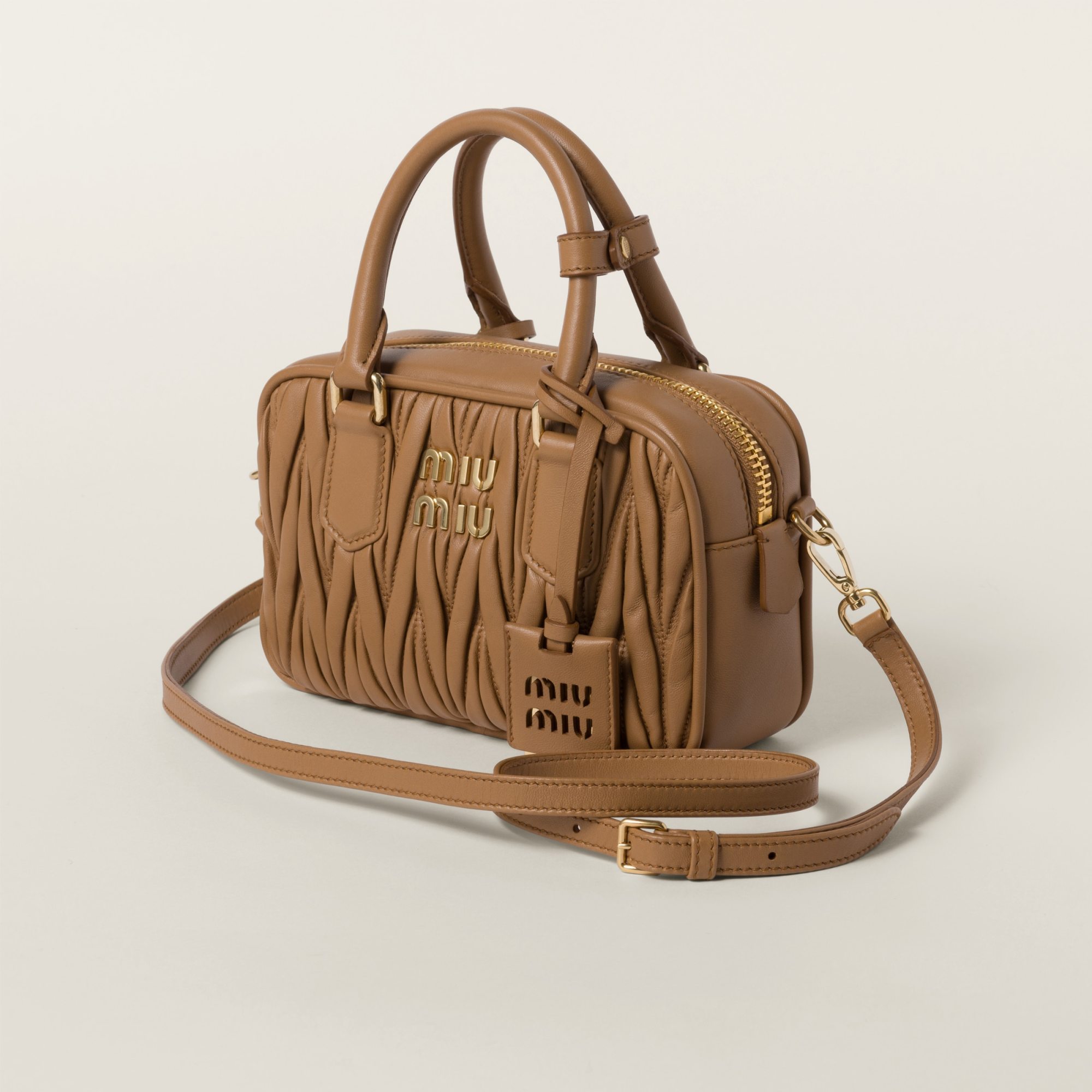 Miu Miu Arcadie Matelassé Nappa Leather Bag In Brown