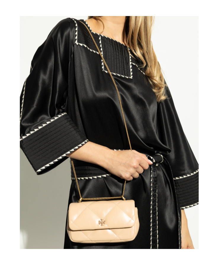 Tory Burch Mini Kira Quilted Leather Crossbody Bag In Nude