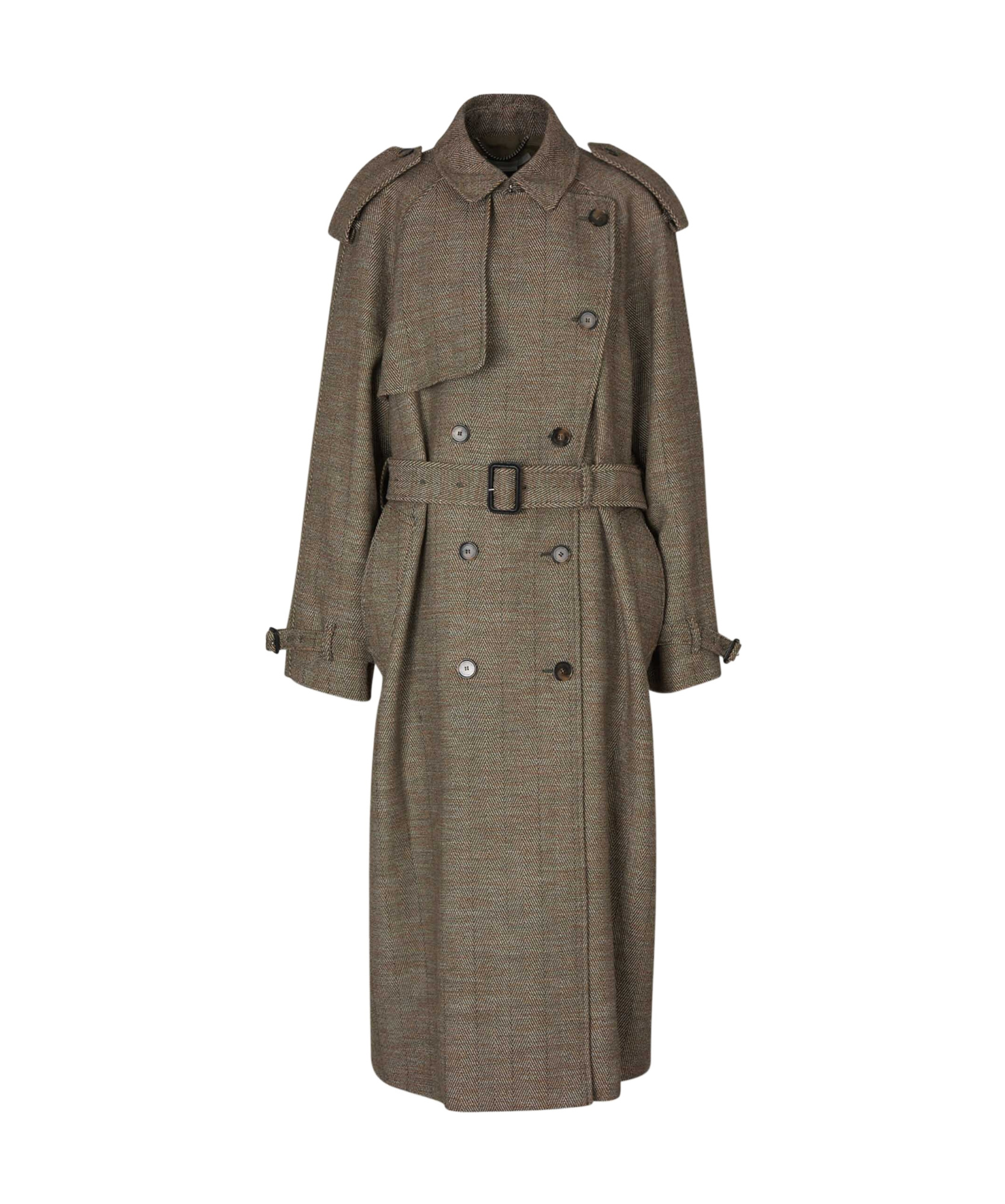 Stella Mccartney Belted Waist Herringbone Trench Coat In Green