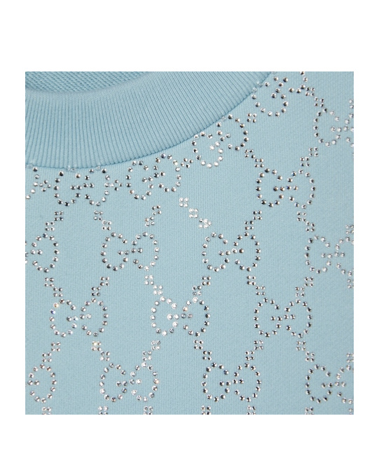 Gucci Cotton Jersey Sweatshirt With Crystals In Blue