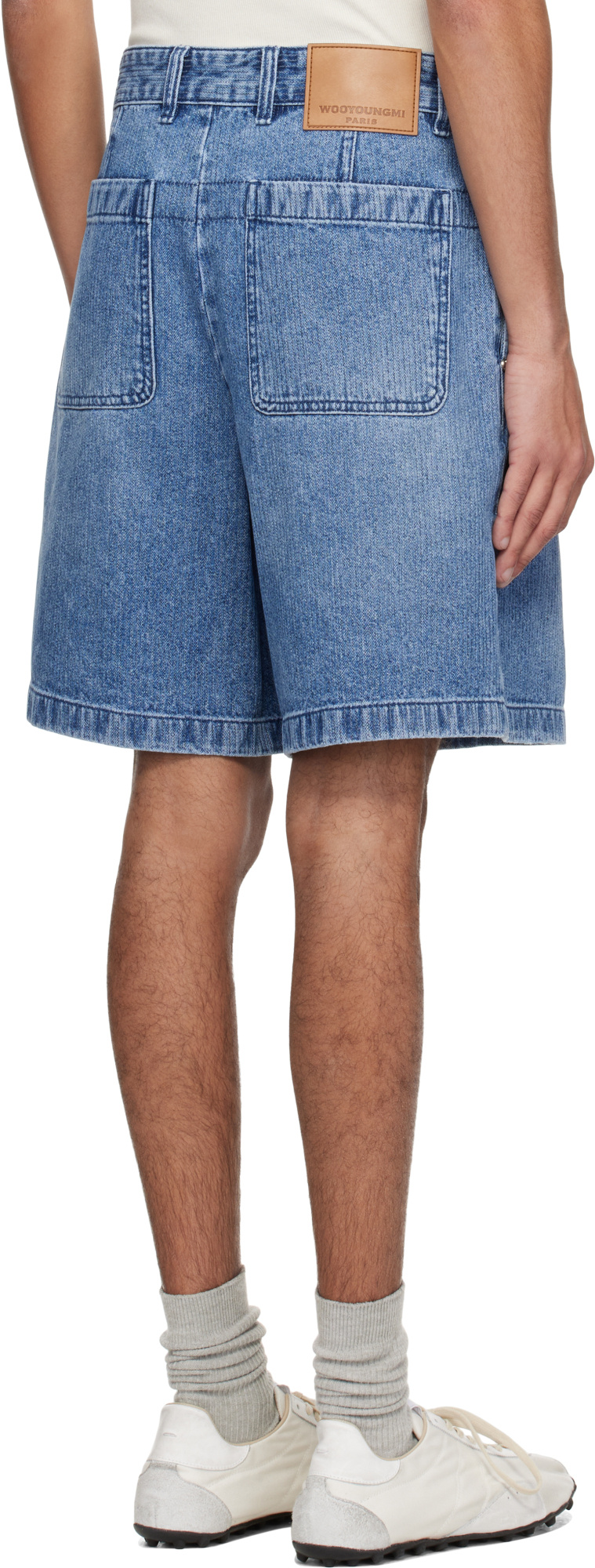 Wooyoungmi Blue One-tuck Washed Corduroy Denim Shorts In Blue