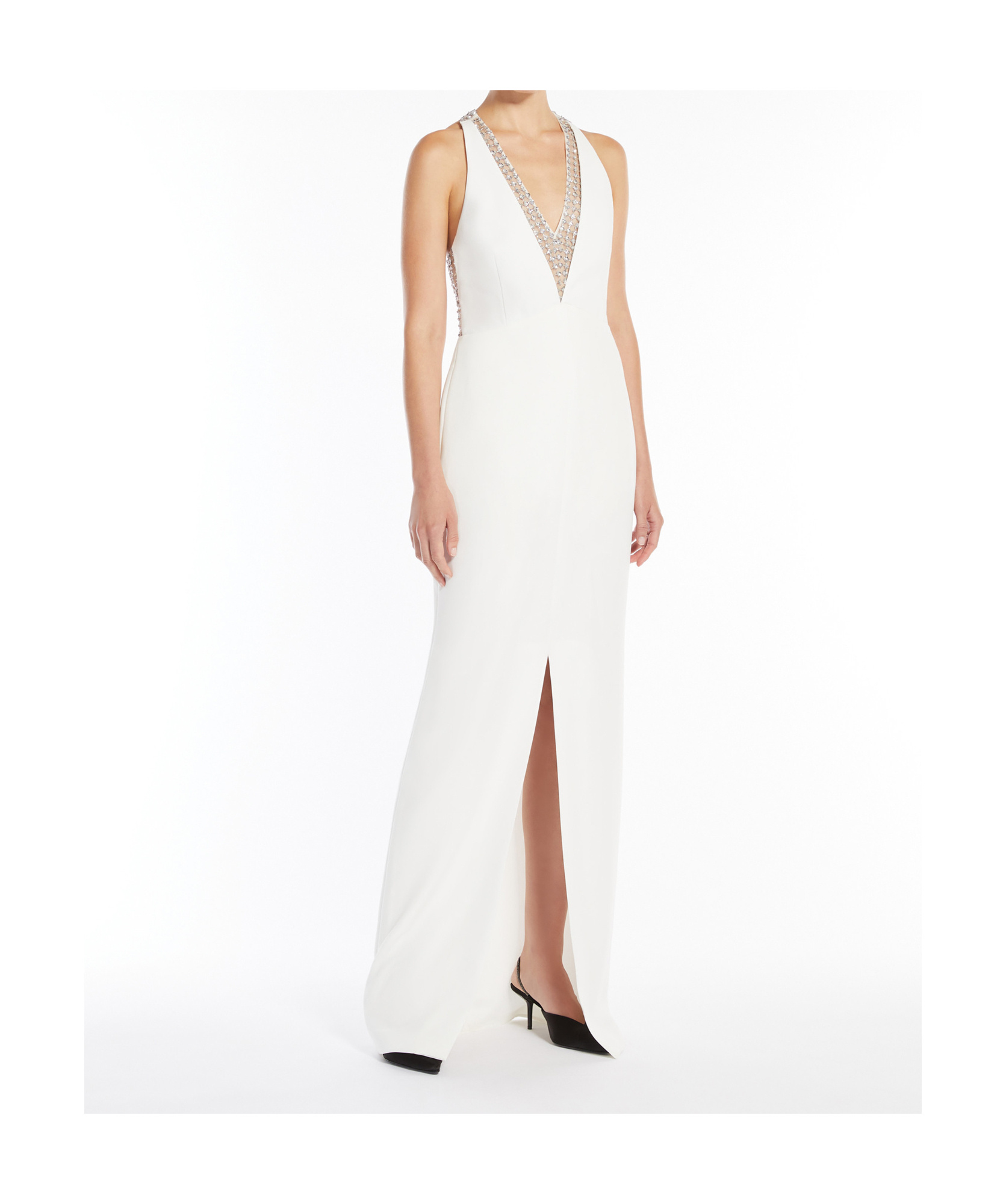 Max Mara Secolo Embellished V-neck Sleeveless Dress In White