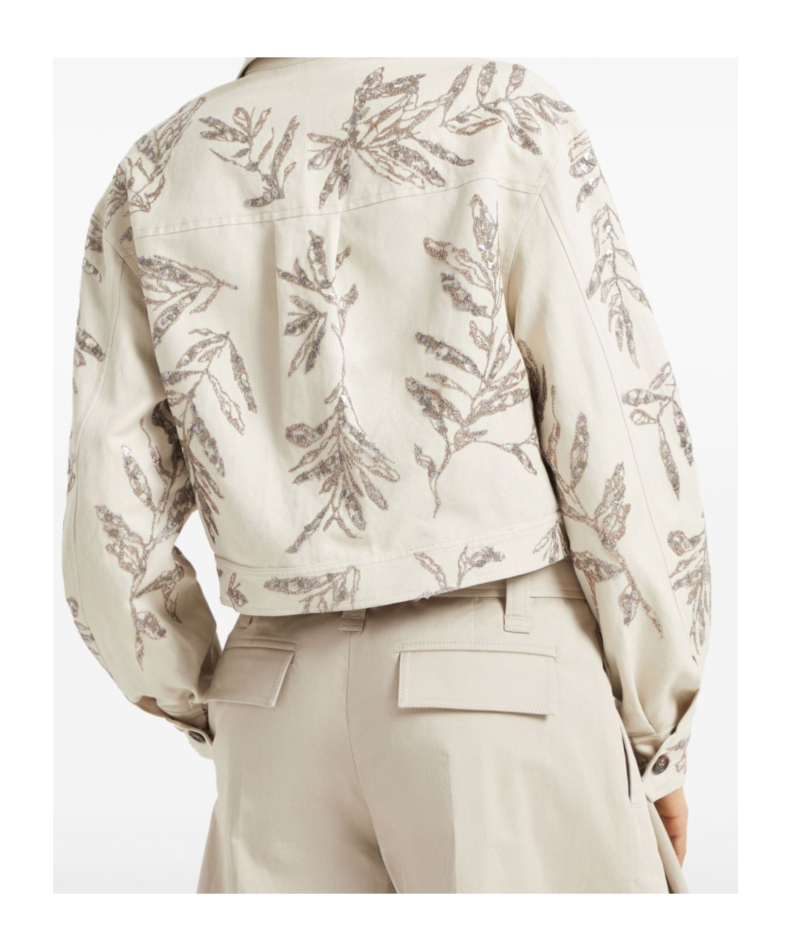 Brunello Cucinelli Collared Neck Cropped Embroidered Blazer In White