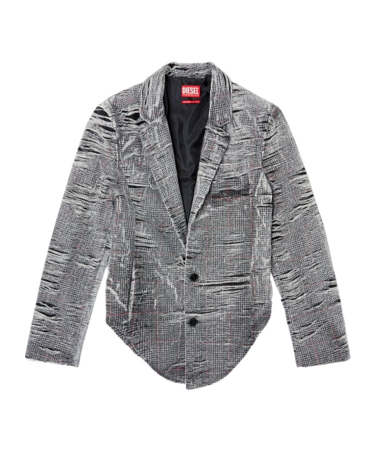 Diesel Blazer In Distressed Prince Of Wales Denim In Gray