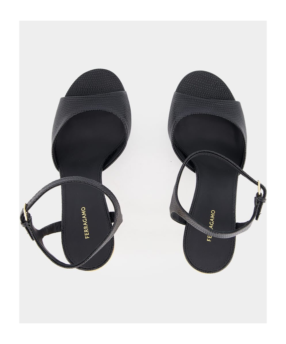 Ferragamo Nikla 85 Cage-heel Sandals In Lizard Print Leather In Black