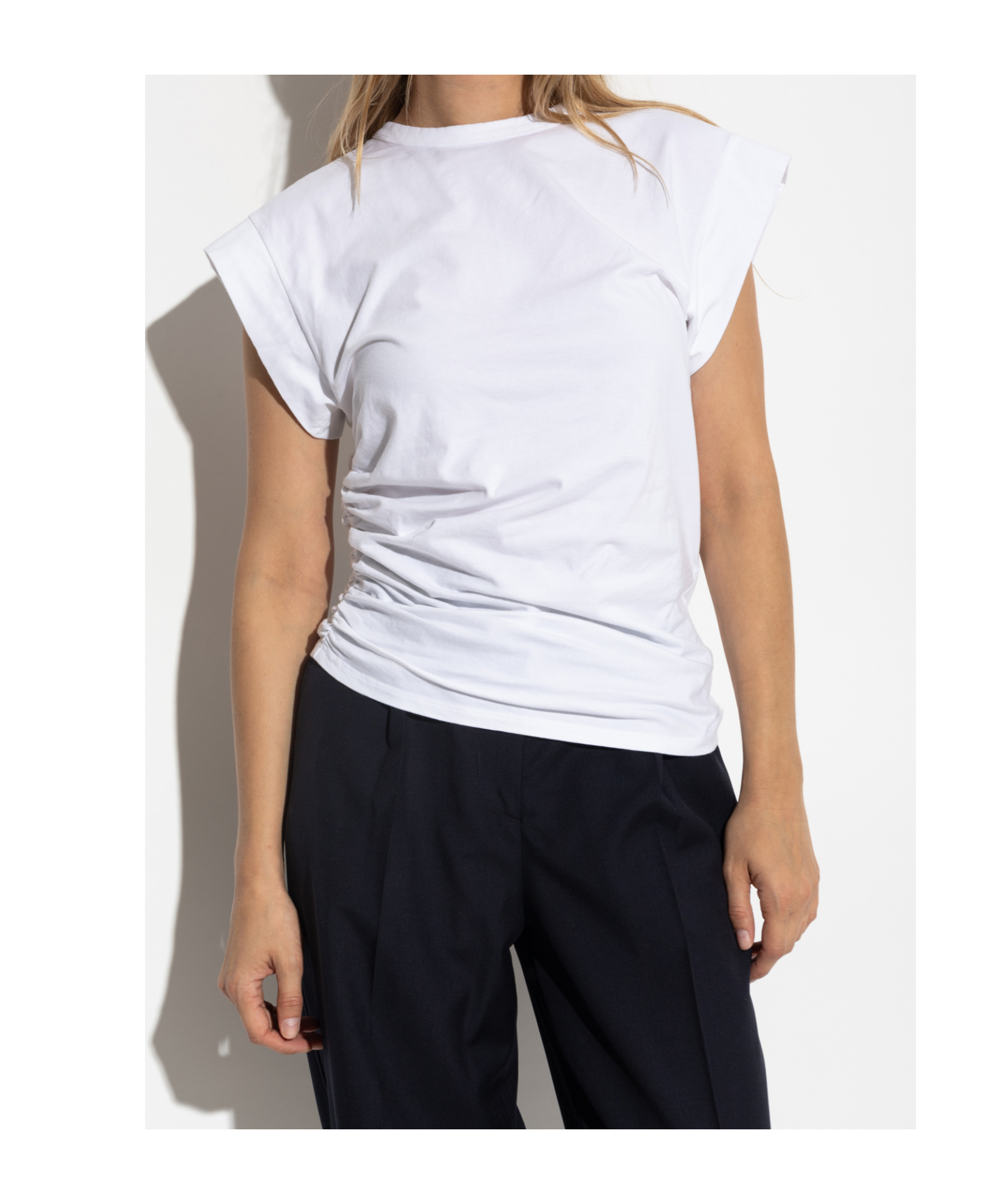 Officine Generale Ruched-detail Short-sleeve T-shirt In White