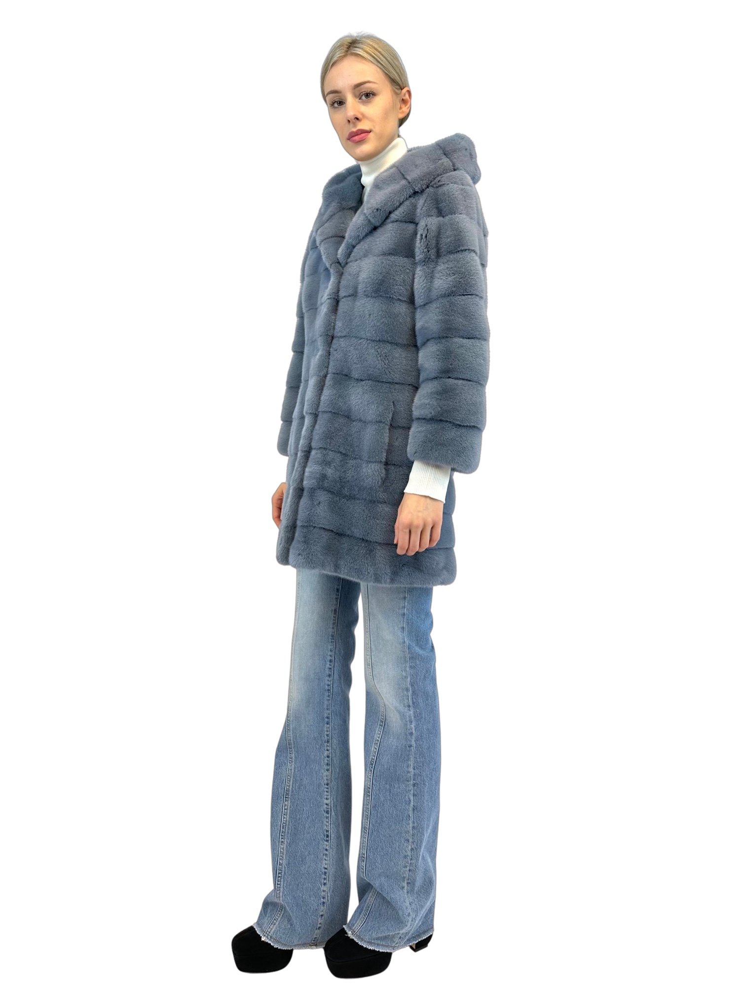 Liska Hooded Fur In Blue