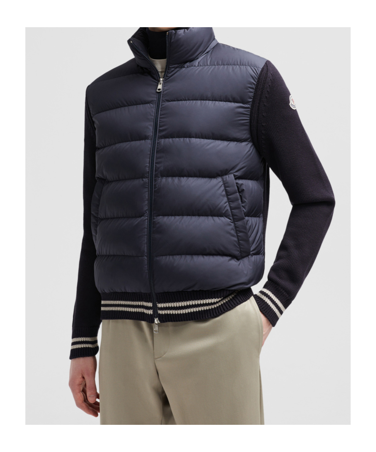 Moncler Cardigan En Coton Matelassé In Blue
