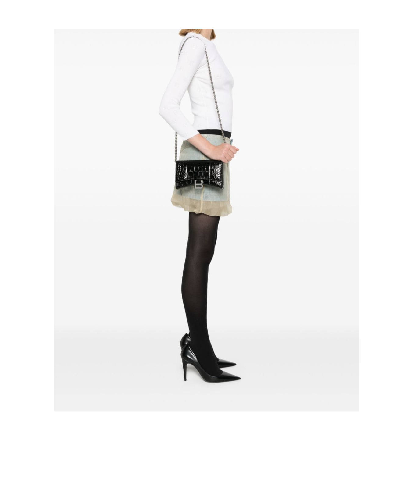 Balenciaga Hourglass Crocodile-effect Leather Crossbody Bag In Black