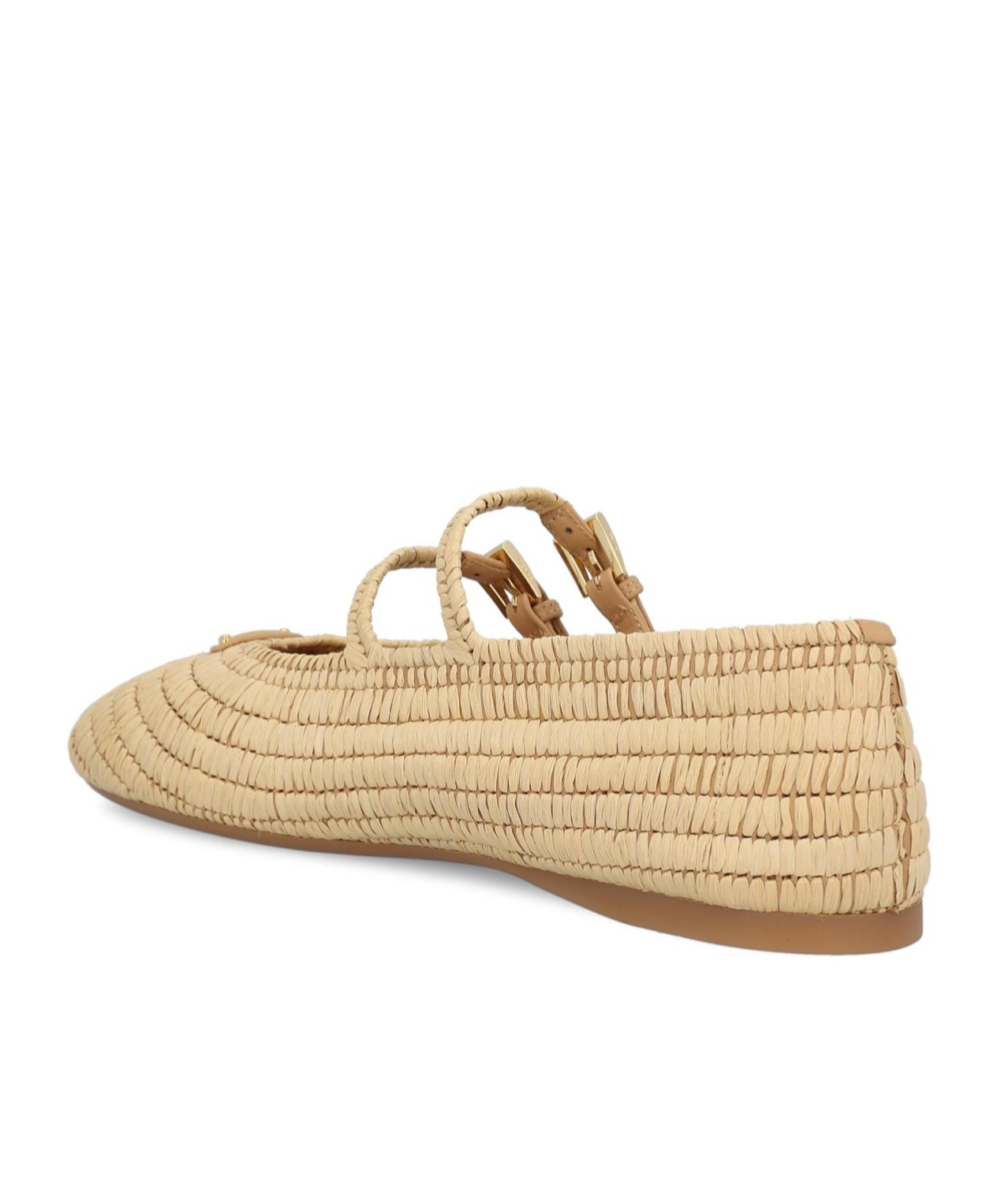 Shop Prada Round Toe Flat Shoes In Neutral Color