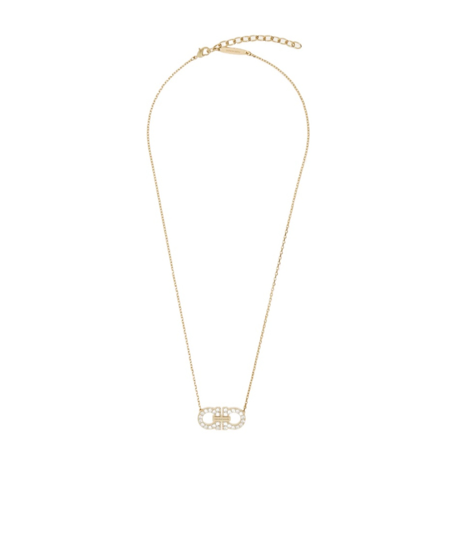 Ferragamo Crystal Pendant Chain Necklace With Adjustable Length In Gold