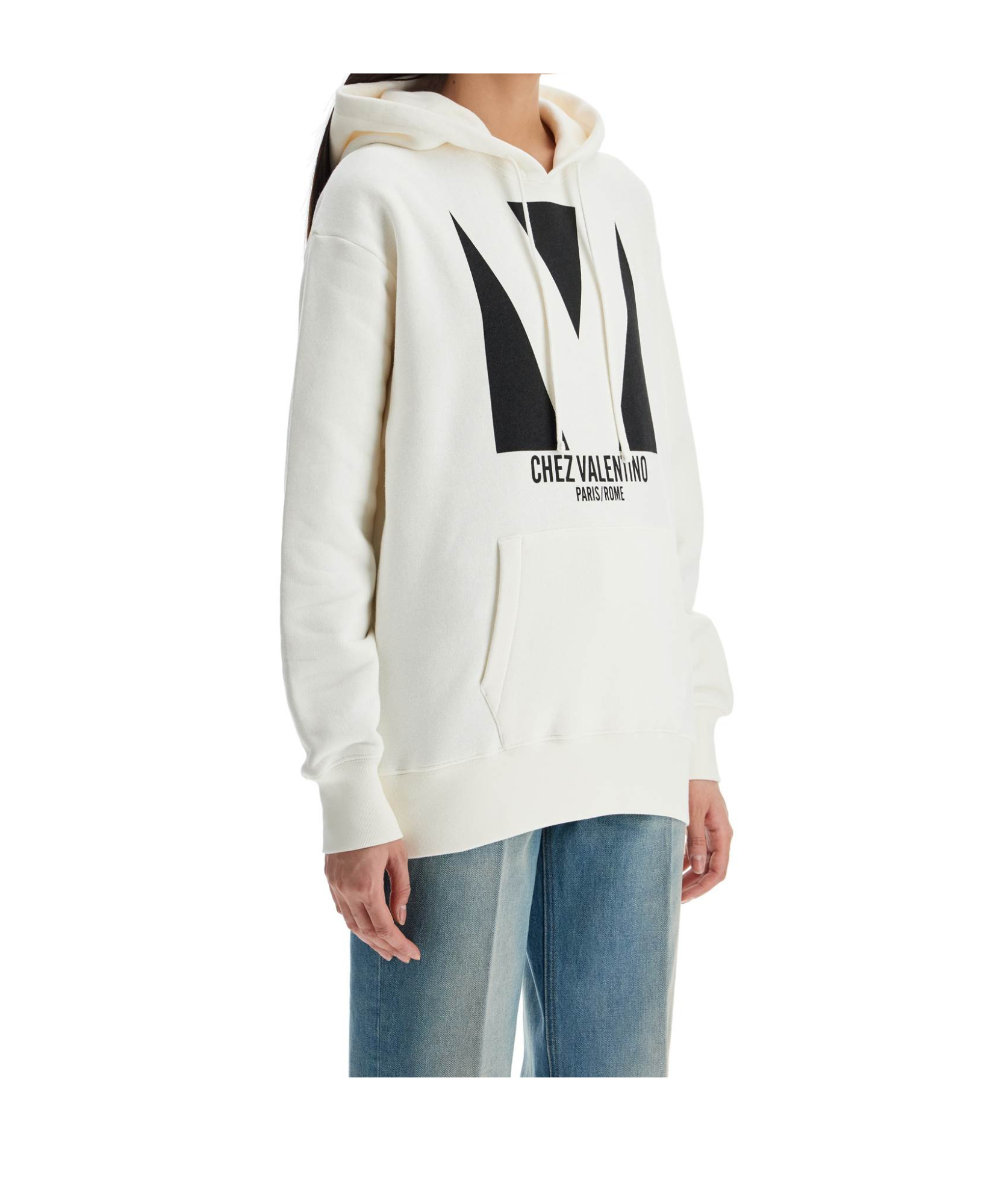 Valentino Ivory Cotton Hoodie With Large Logo In White