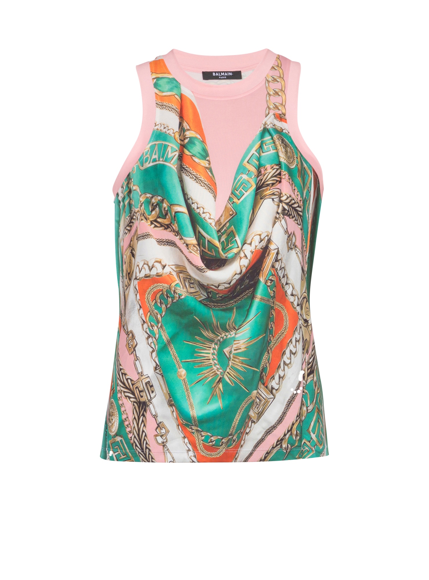 Balmain Sleeve Chain Print Top In Multi