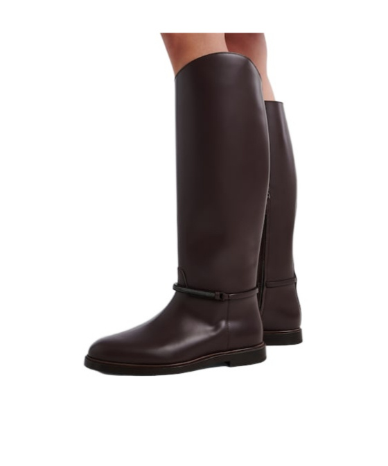 Brunello Cucinelli Solid Color Leather Knee-high Boots In Black