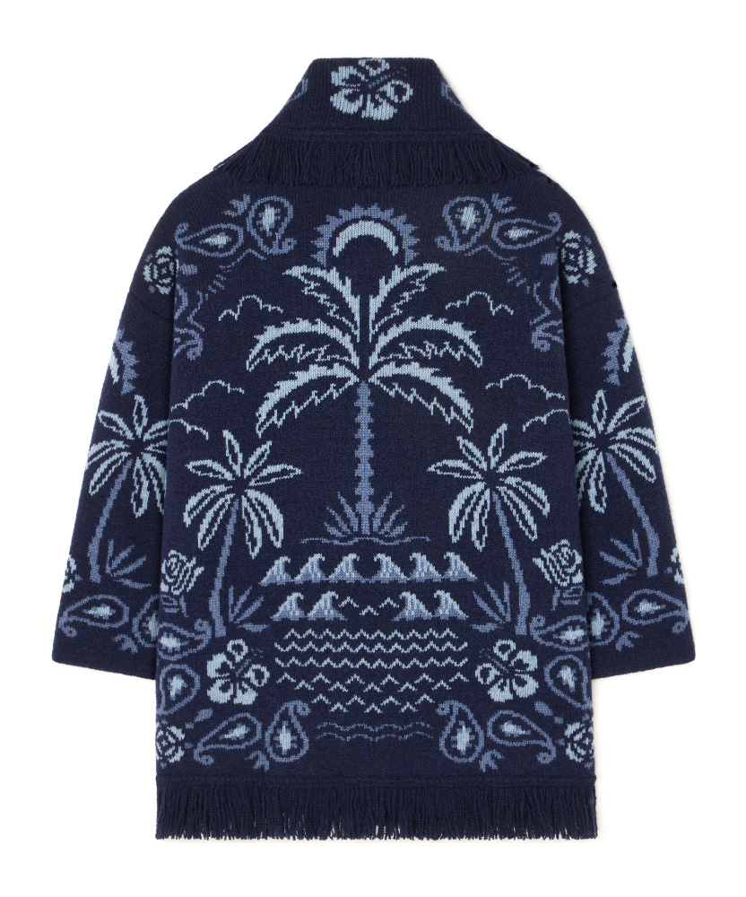 Alanui Palm-tree Fringed Cardigan In Blue