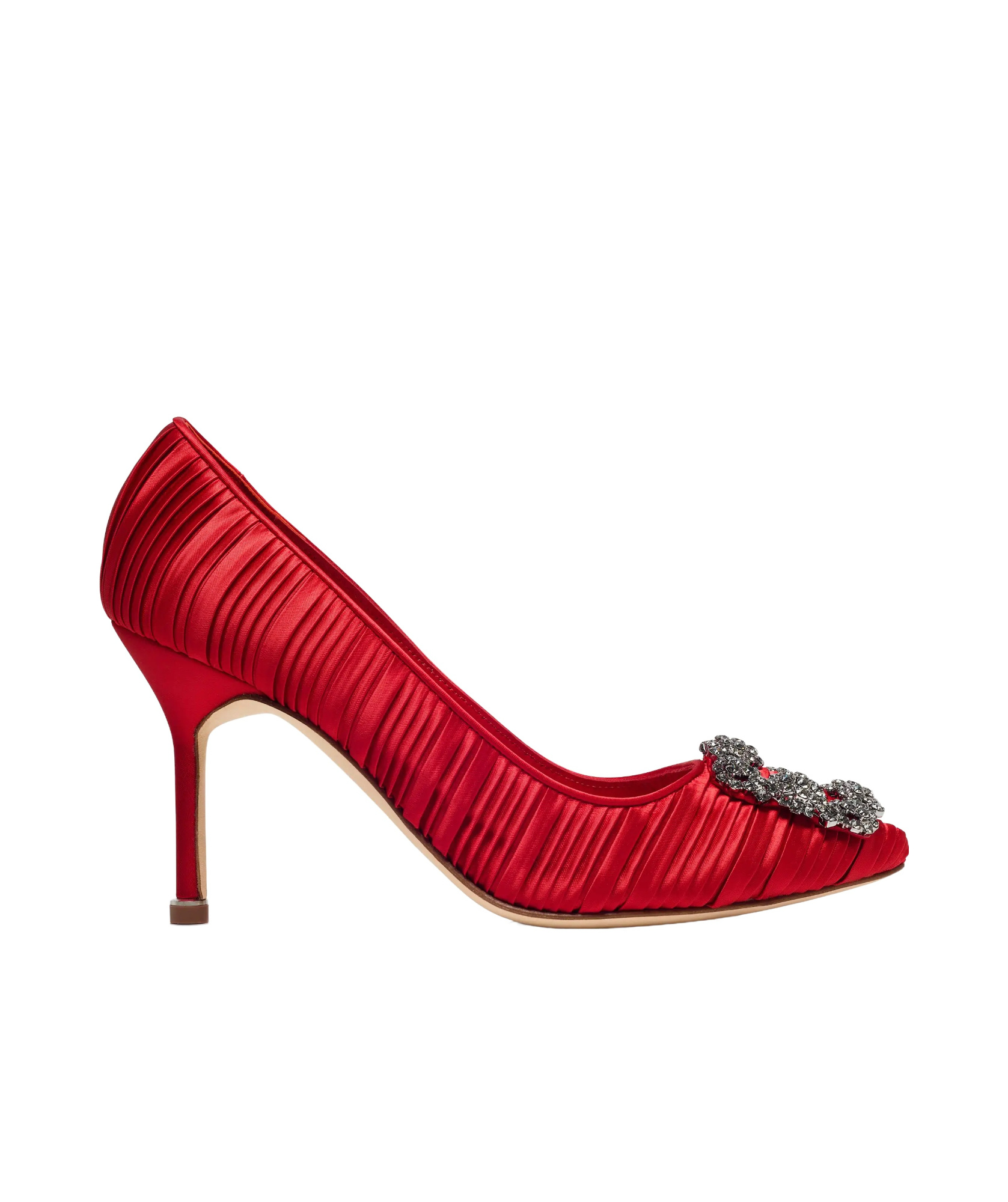 Manolo Blahnik Hangisi 90 Crystal Buckle Satin Pumps In Red