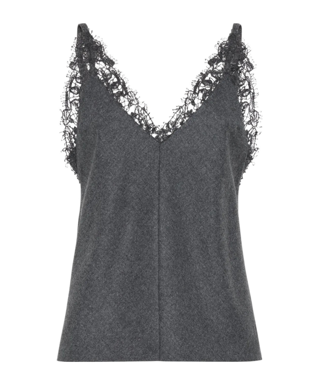 Brunello Cucinelli Lace Trim Wool Flannel Tank In Gray