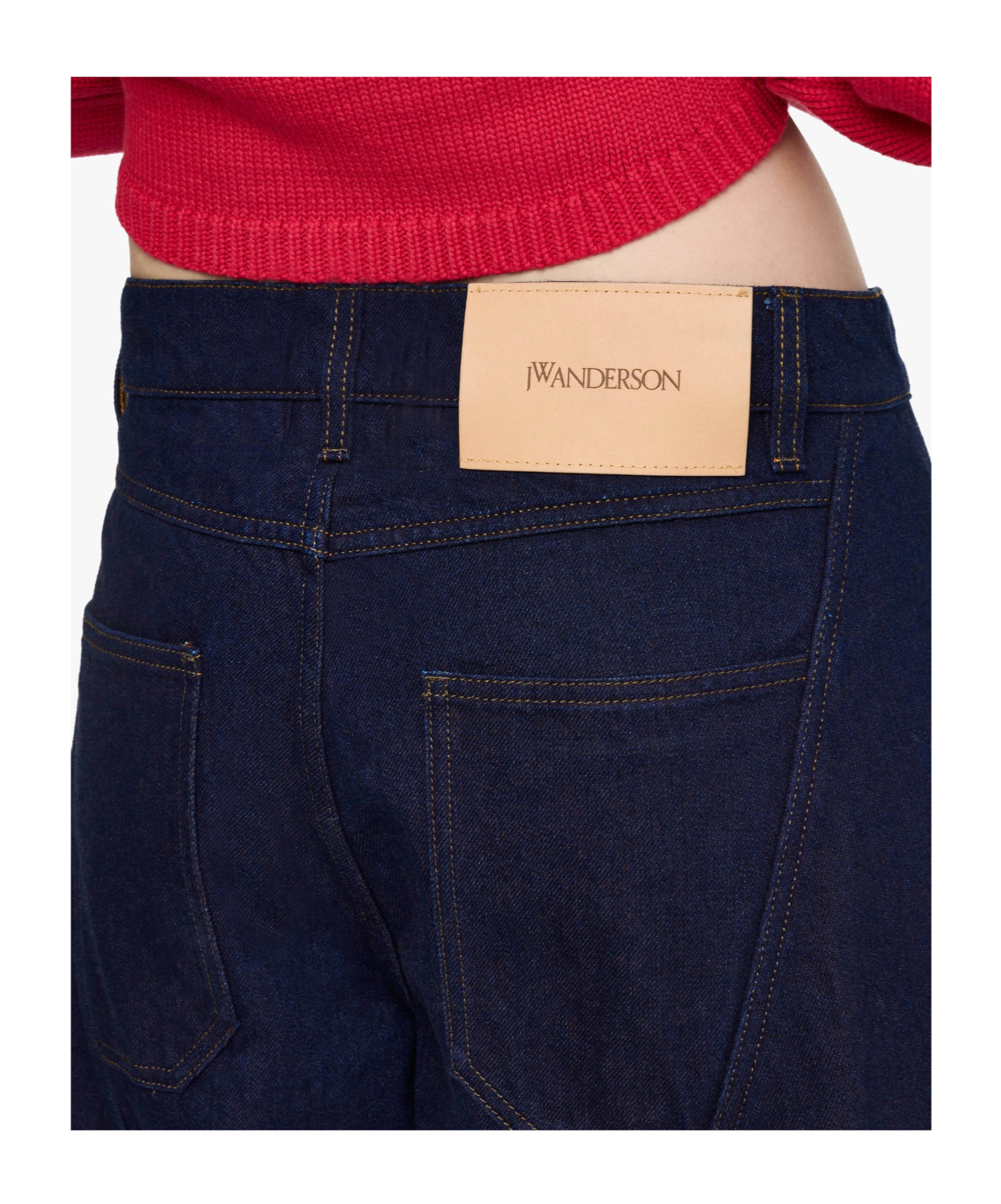 Jw Anderson Mens Blue Red Cropped Sculptural Denim Jeans In Blue