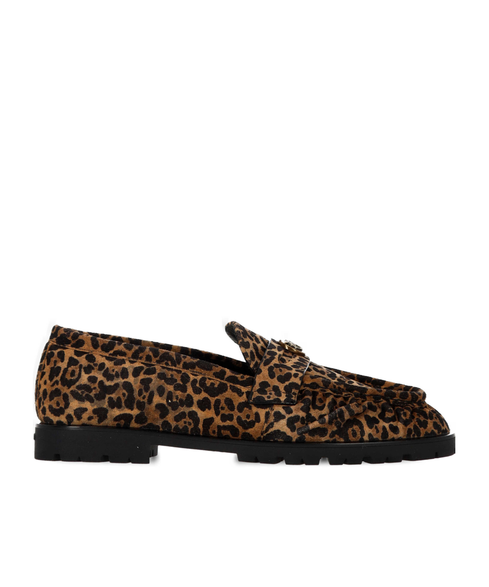 Pinko Brown Loafers With Leopard Print And Logo Plaque In Leather Woman In Black