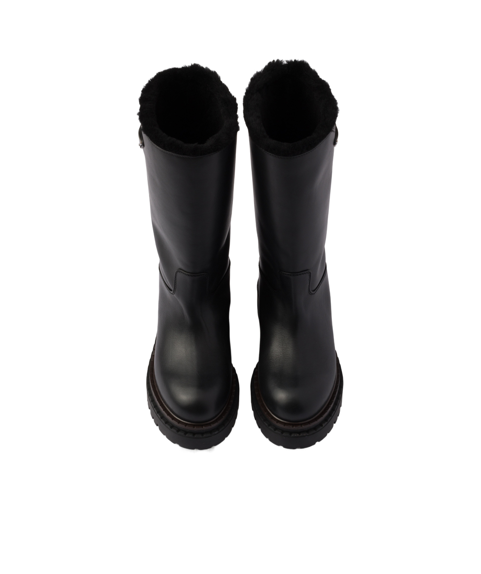 Shop Prada Leather And Shearling Boots In Black