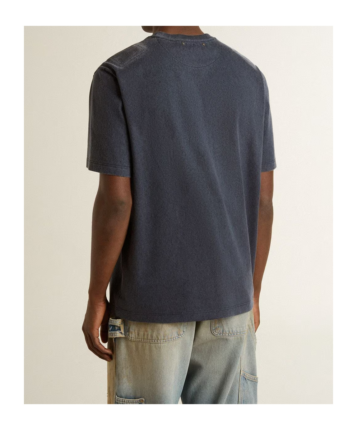 Golden Goose Dark Blue Cotton T-shirt With Contrasting Logo In Gray