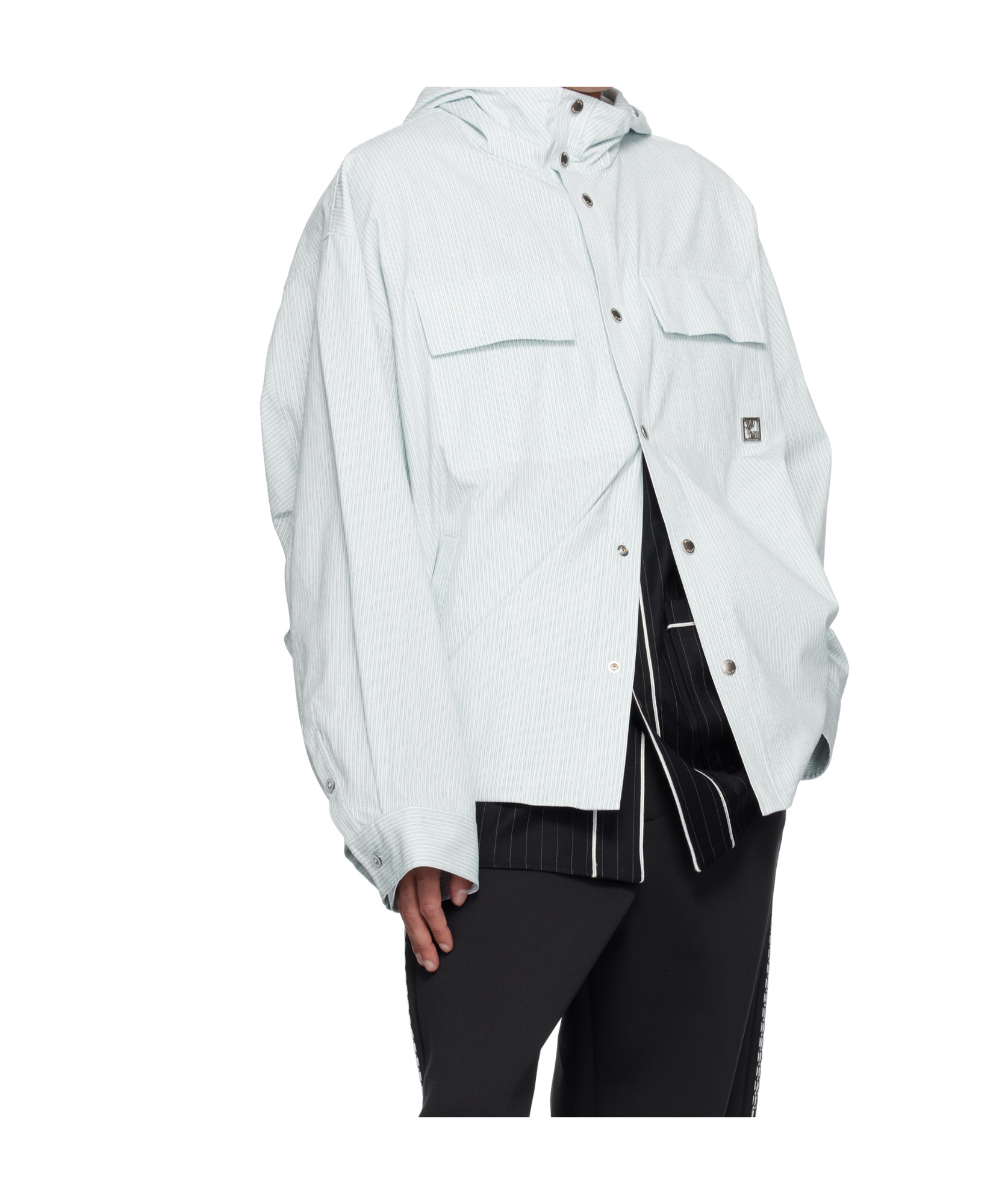 Wooyoungmi Stripe Hooded Shirt In White