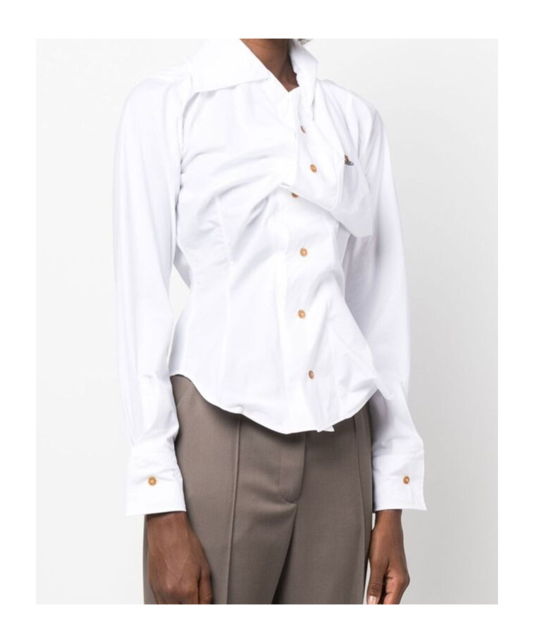 Vivienne Westwood Distorted Silhouette White Cotton Shirt With Asymmetrical Hem In White